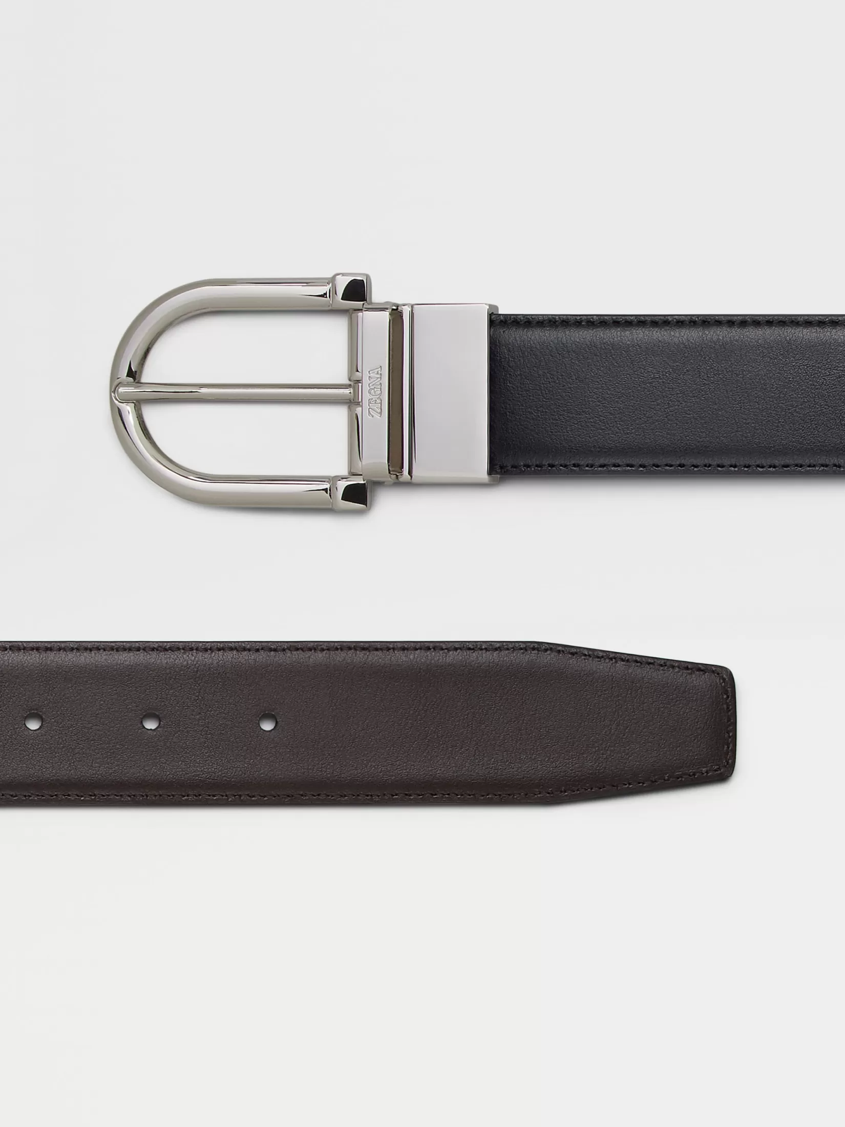 ZEGNA Belts<Black and Dark Brown Reversible Leather Belt Black/DarkBrown