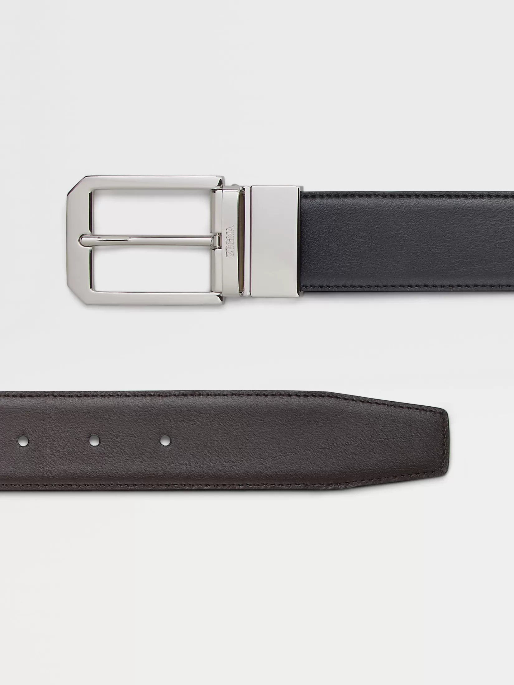 ZEGNA Belts<Black and Dark Brown Reversible Leather Belt Black/DarkBrown