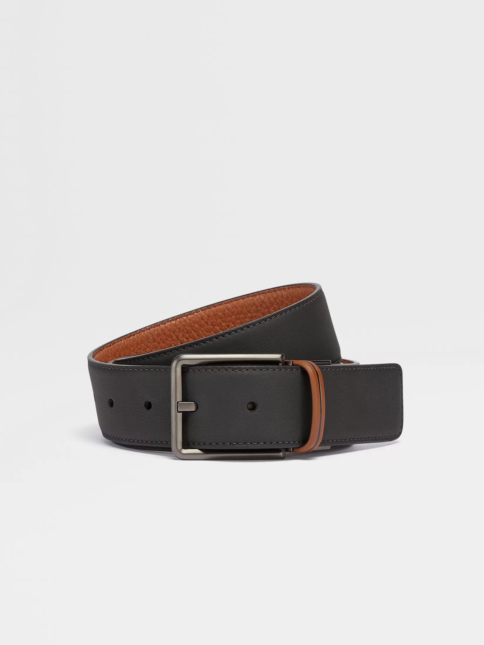 ZEGNA Belts<Black and Foliage Reversible Leather Belt Black/Foliage