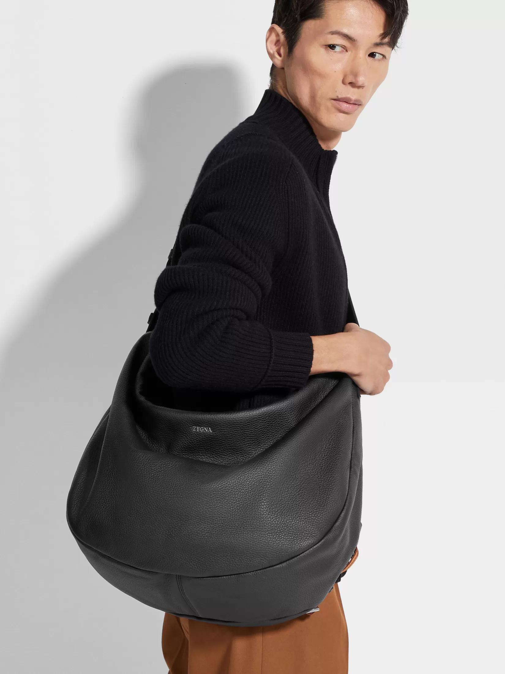 ZEGNA Bags And Wallets<Deerskin Hobo Panorama Bag Black