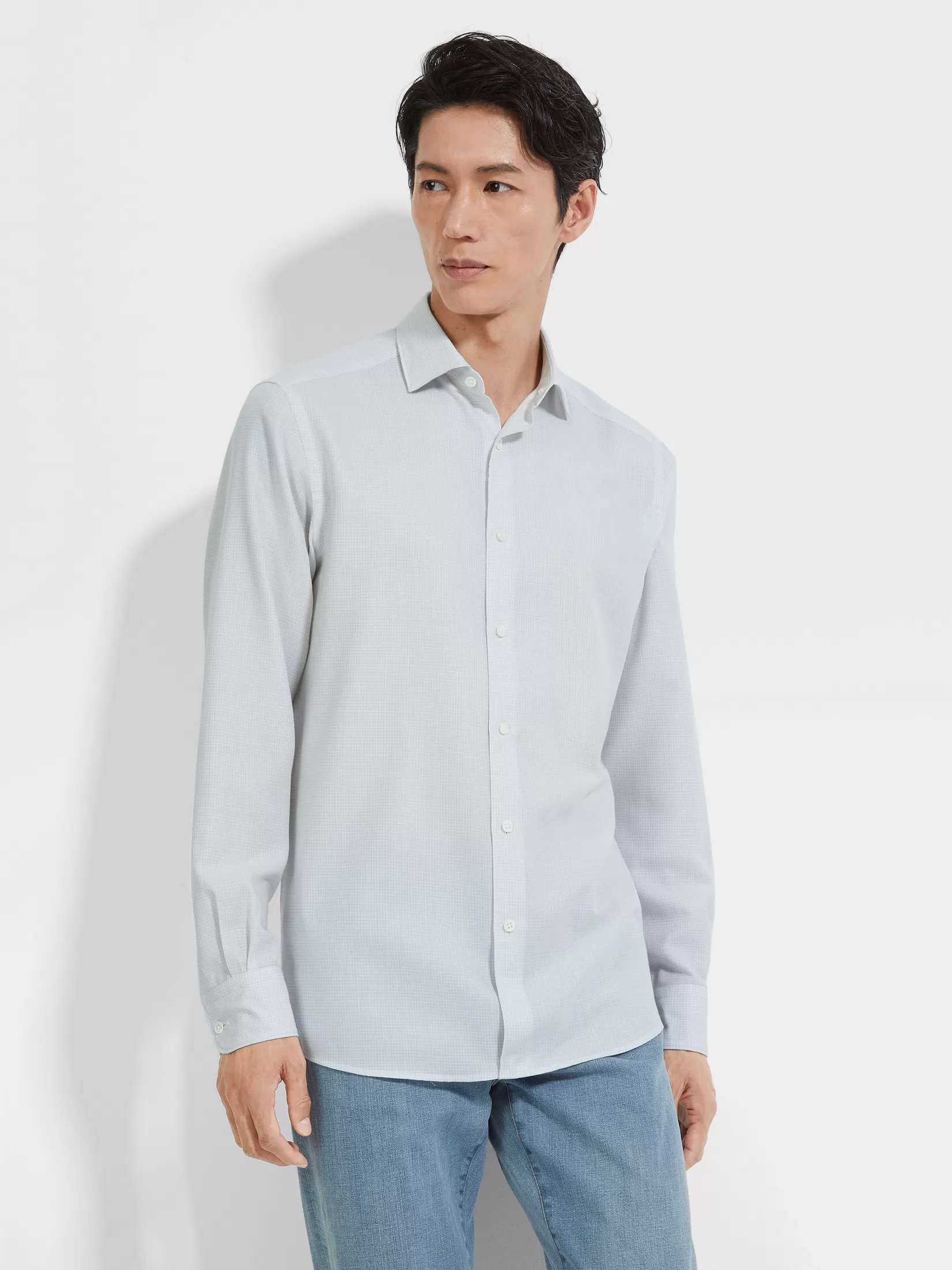 ZEGNA Shirts<Cashco Shirt LightBlue/OffWhite