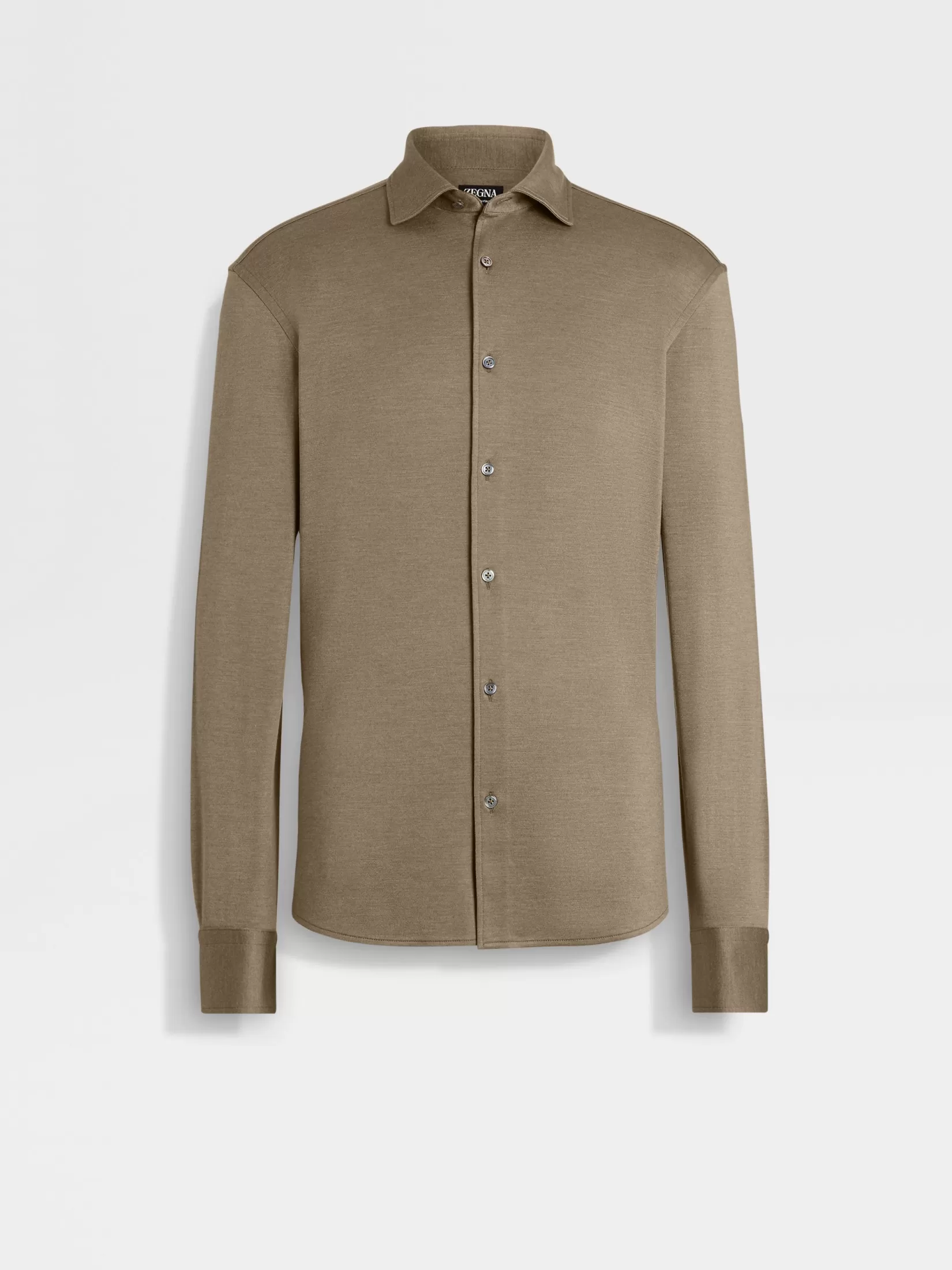 ZEGNA Shirts<Cashmere and Silk Shirt DarkKhaki