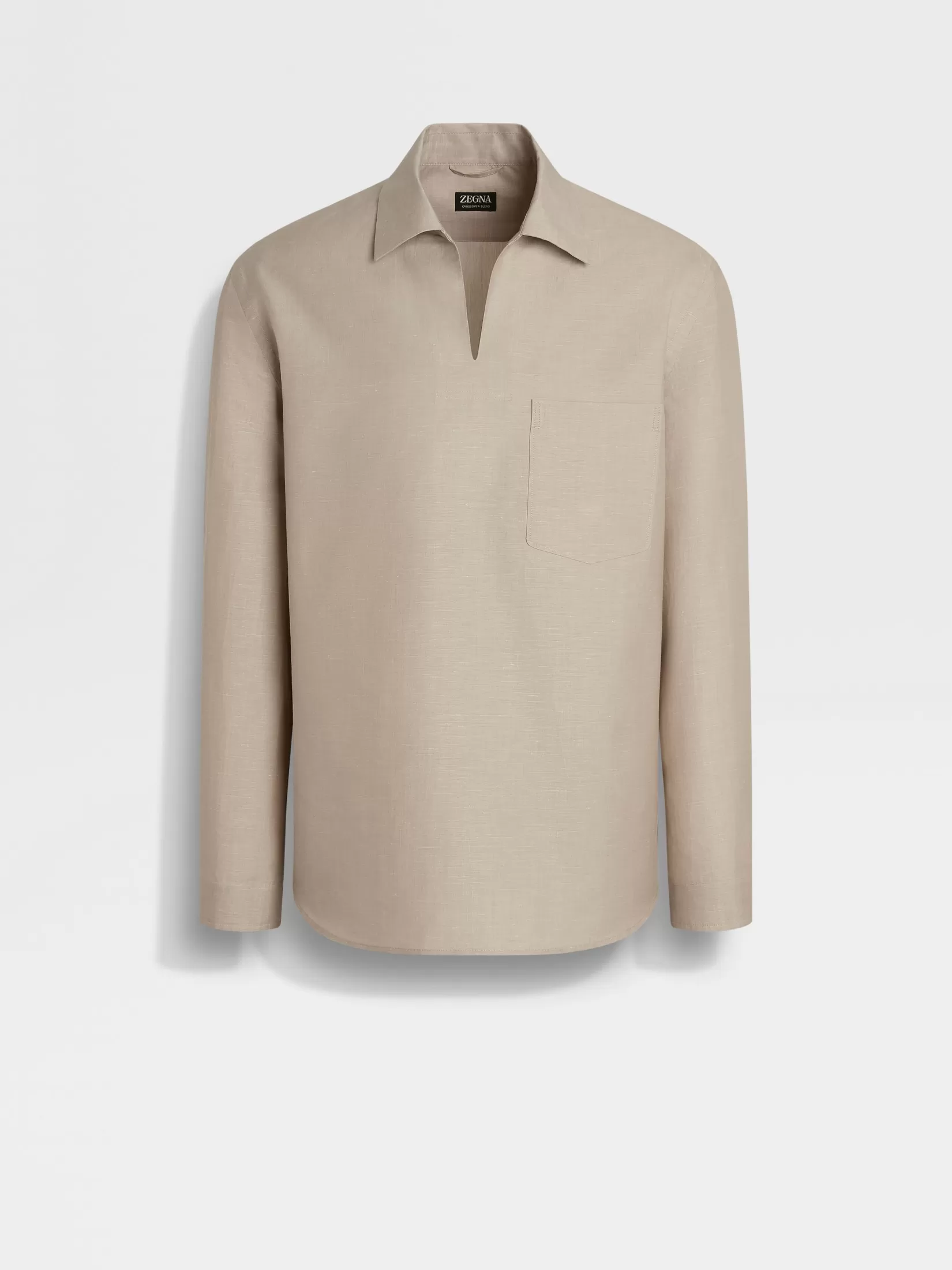 ZEGNA Resort Essentials | Shirts<Crossover Blend Cotton Linen and Silk Polo Shirt LightTaupe