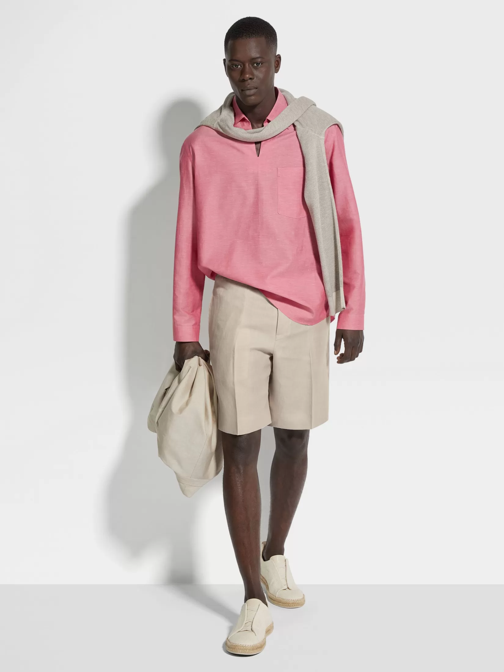 ZEGNA Resort Essentials | Shirts<Crossover Blend Cotton Linen and Silk Polo Shirt Fuchsia