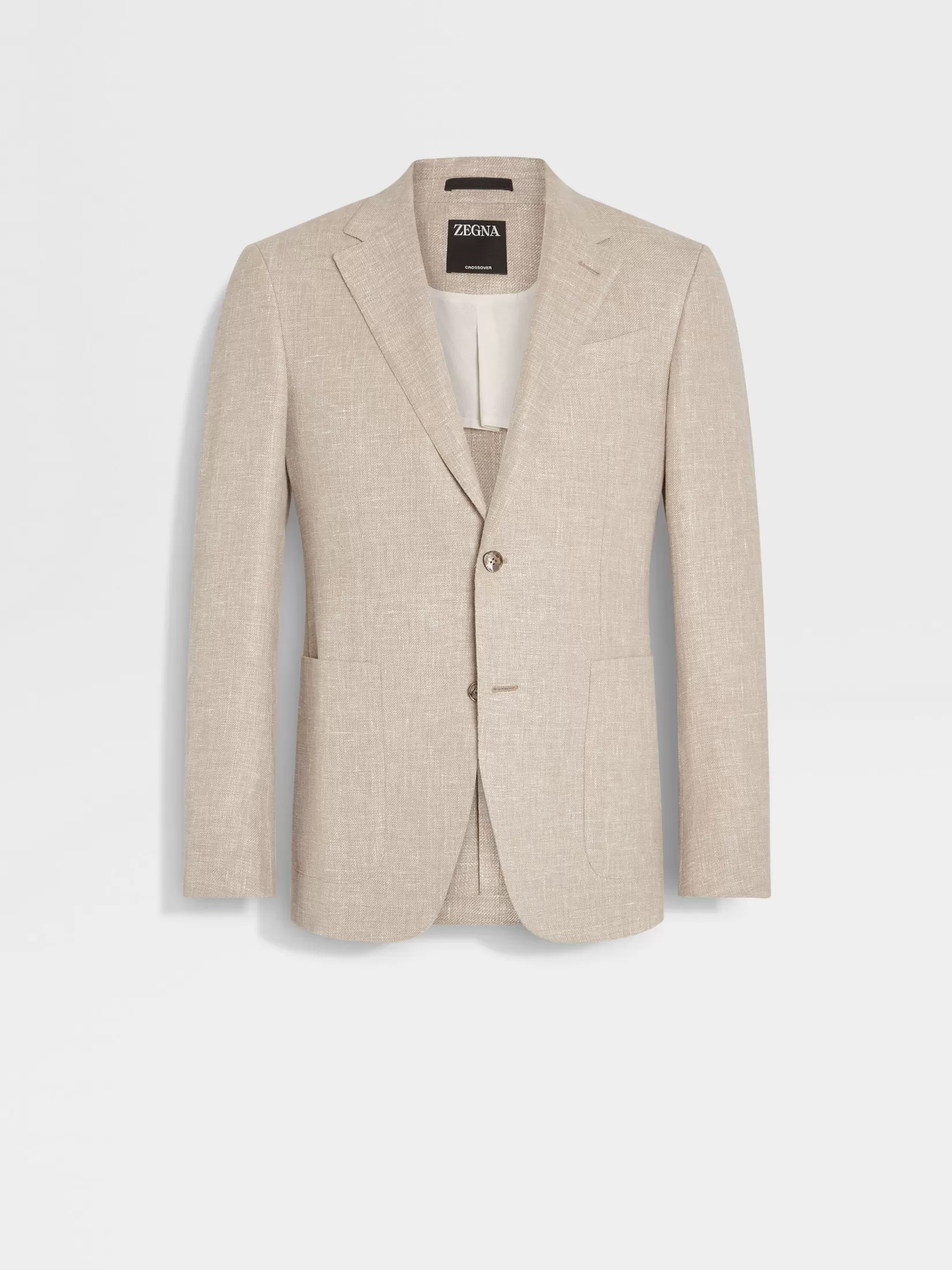 ZEGNA Blazers<Dark Beige Crossover Linen Wool and Silk Blend Jacket DarkBeige