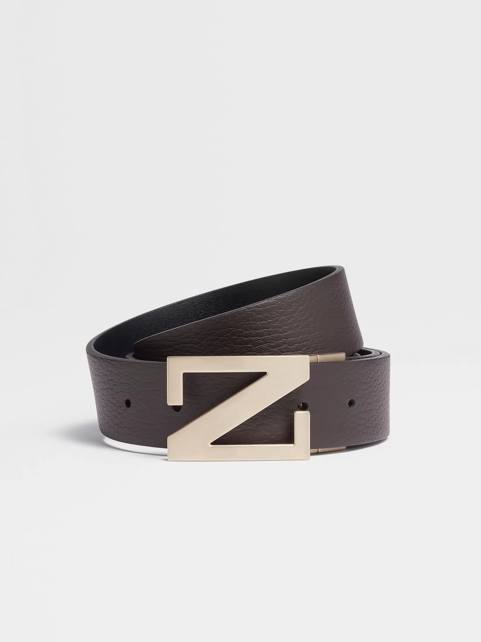 ZEGNA Belts<Dark Brown and Black Reversible Leather Belt DarkBrown/Black