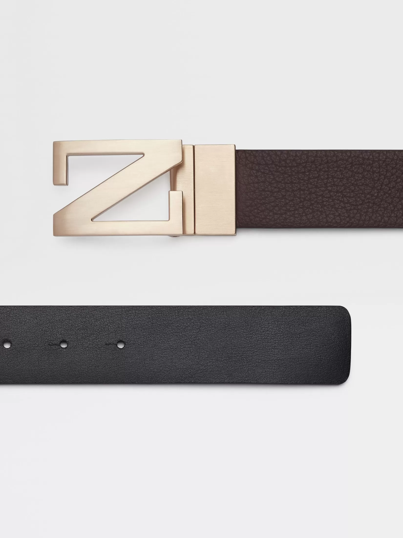 ZEGNA Belts<Dark Brown and Black Reversible Leather Belt DarkBrown/Black