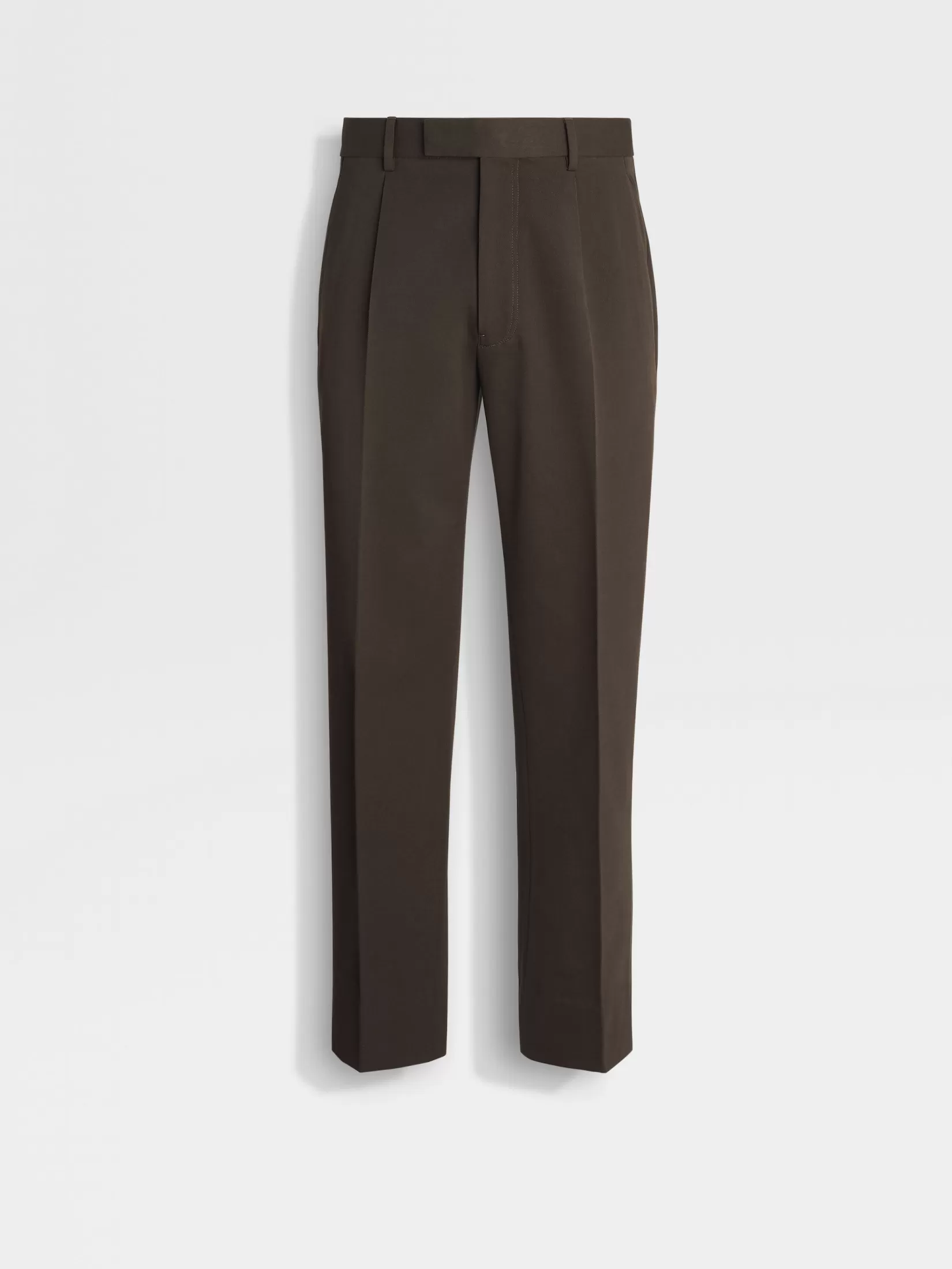 ZEGNA Pants<Dark Brown Cotton and Wool Pants DarkBrown