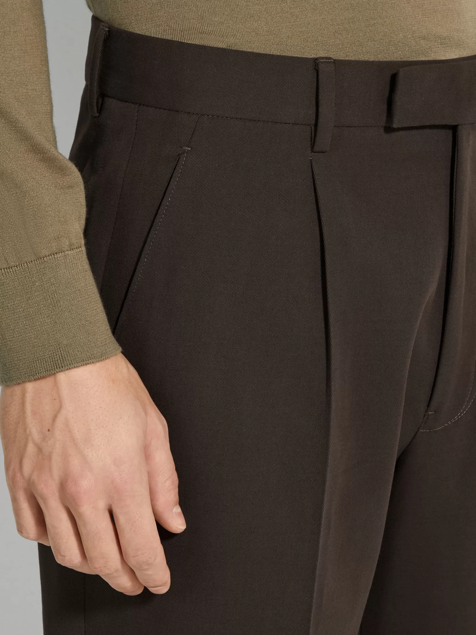 ZEGNA Pants<Dark Brown Cotton and Wool Pants DarkBrown