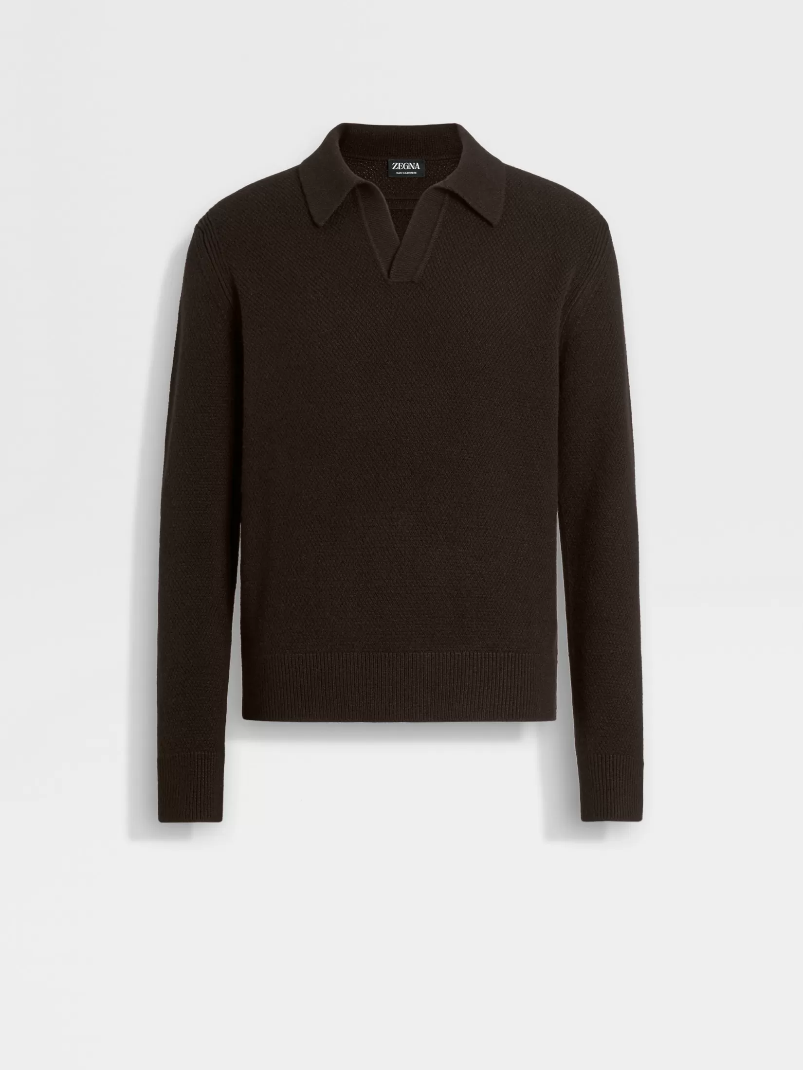 ZEGNA Polo Shirts | Sweaters<Dark Brown Mélange Oasi Cashmere Polo Shirt DarkBrownMélange