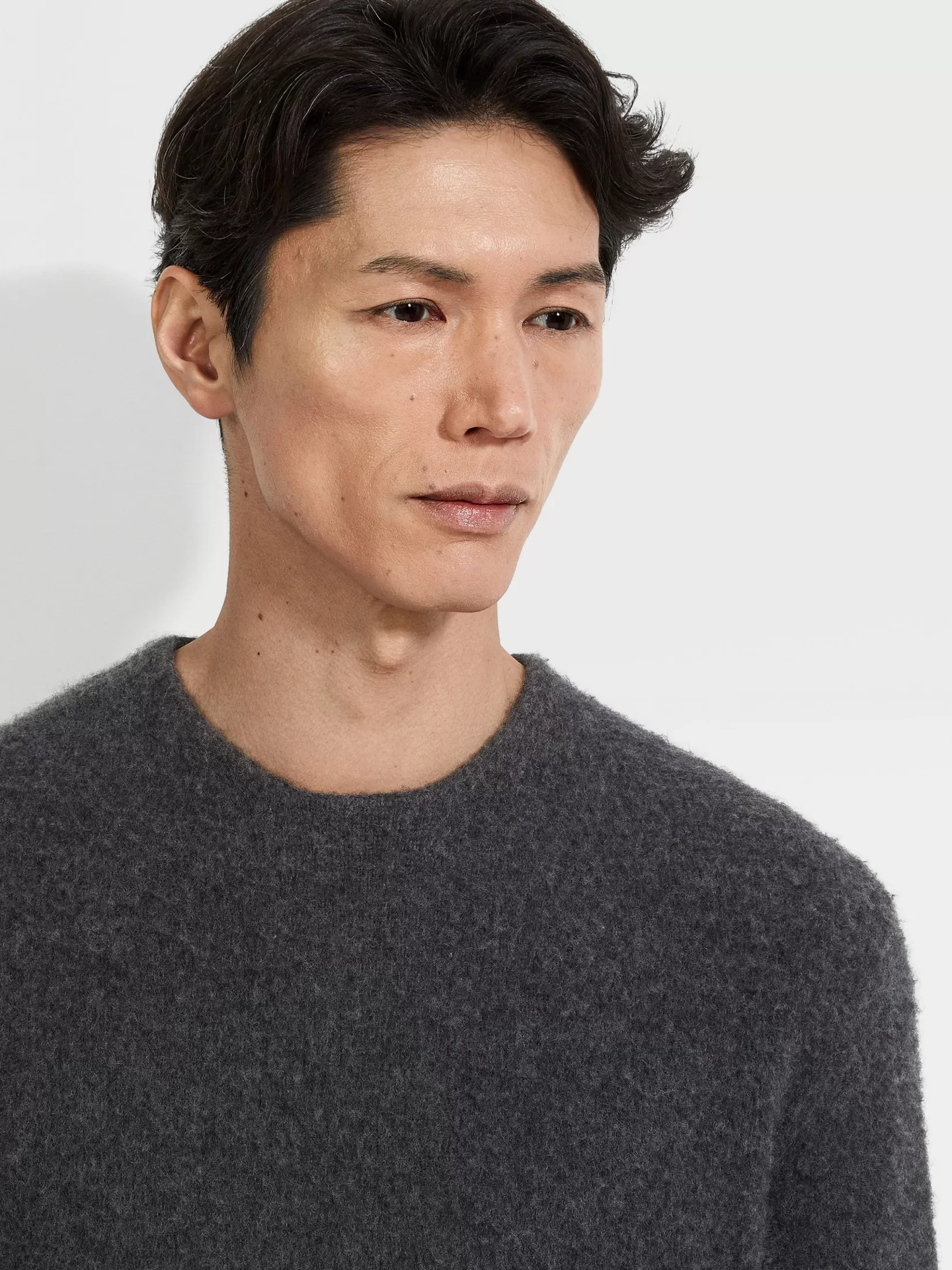 ZEGNA Sweaters<Dark Grey Mélange Oasi Cashmere Crewneck DarkGreyMélange