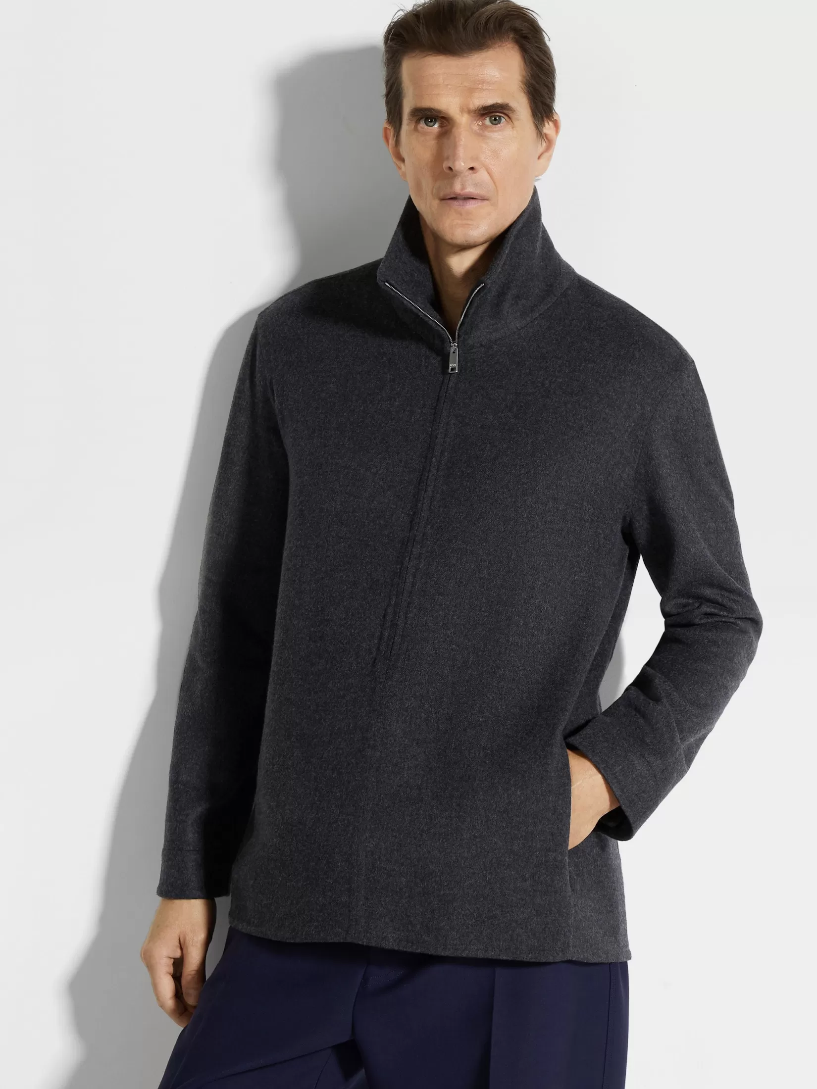 ZEGNA Overshirts And Chore Jackets<Dark Grey Mélange Trofeo™ Cashmere Overshirt DarkGreyMélange