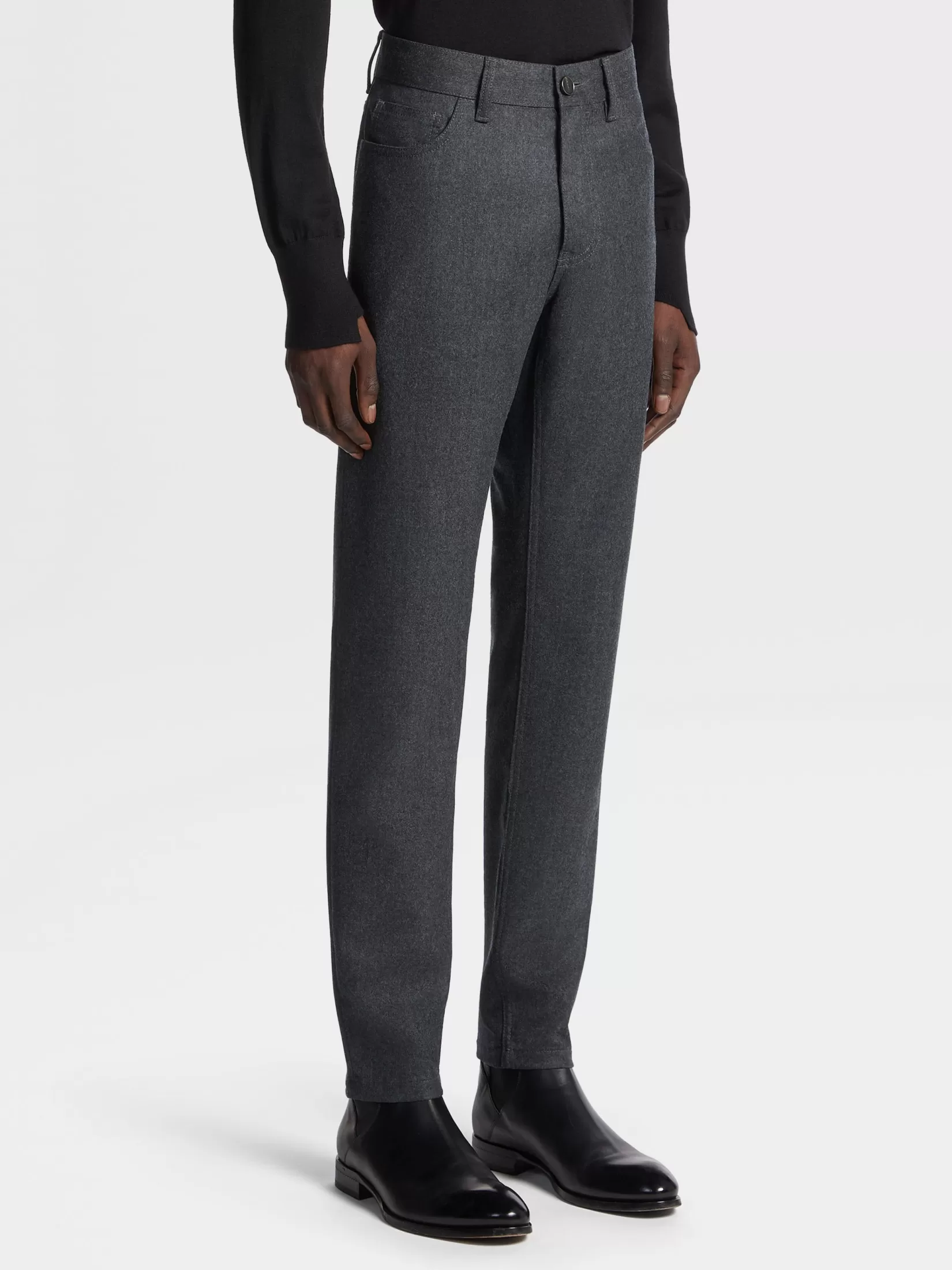 ZEGNA Jeans<Dark Grey Wool and Cashmere Roccia Pants DarkGrey