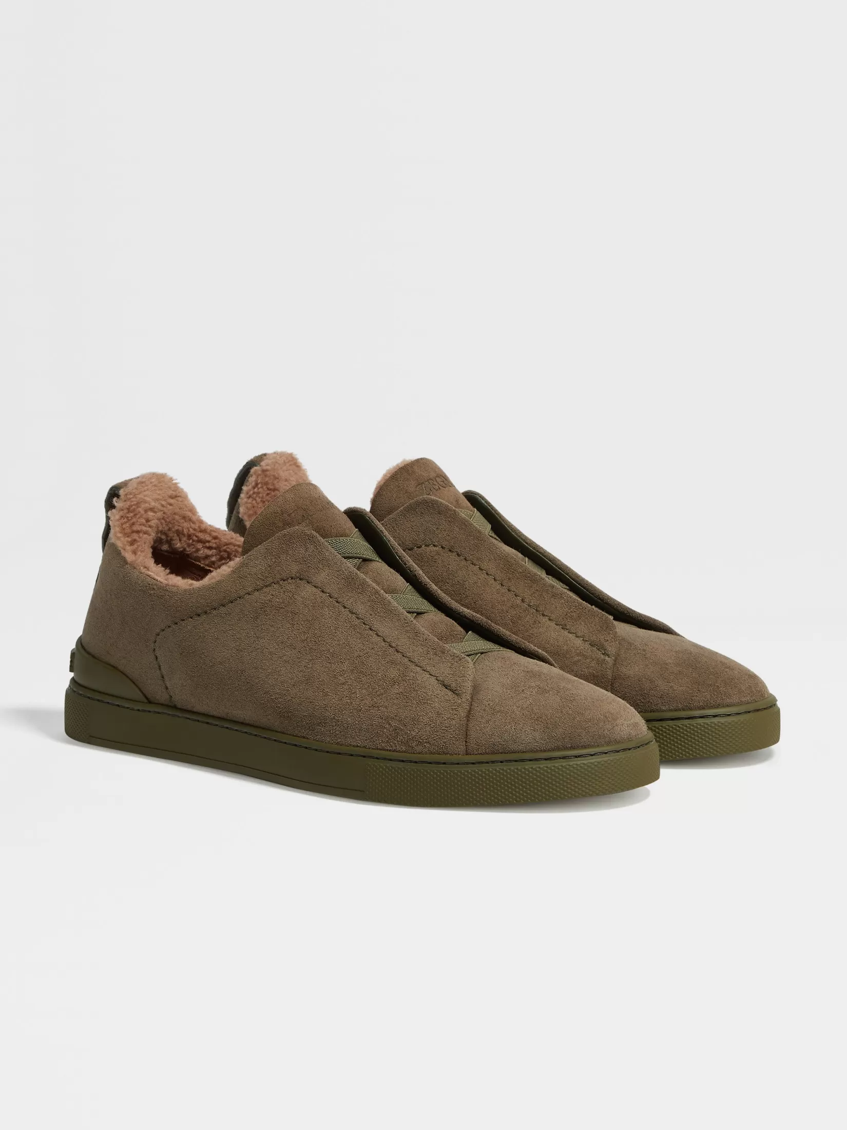 ZEGNA Sneakers<Dark Olive Green Suede Triple Stitch™ Sneakers DarkOliveGreen