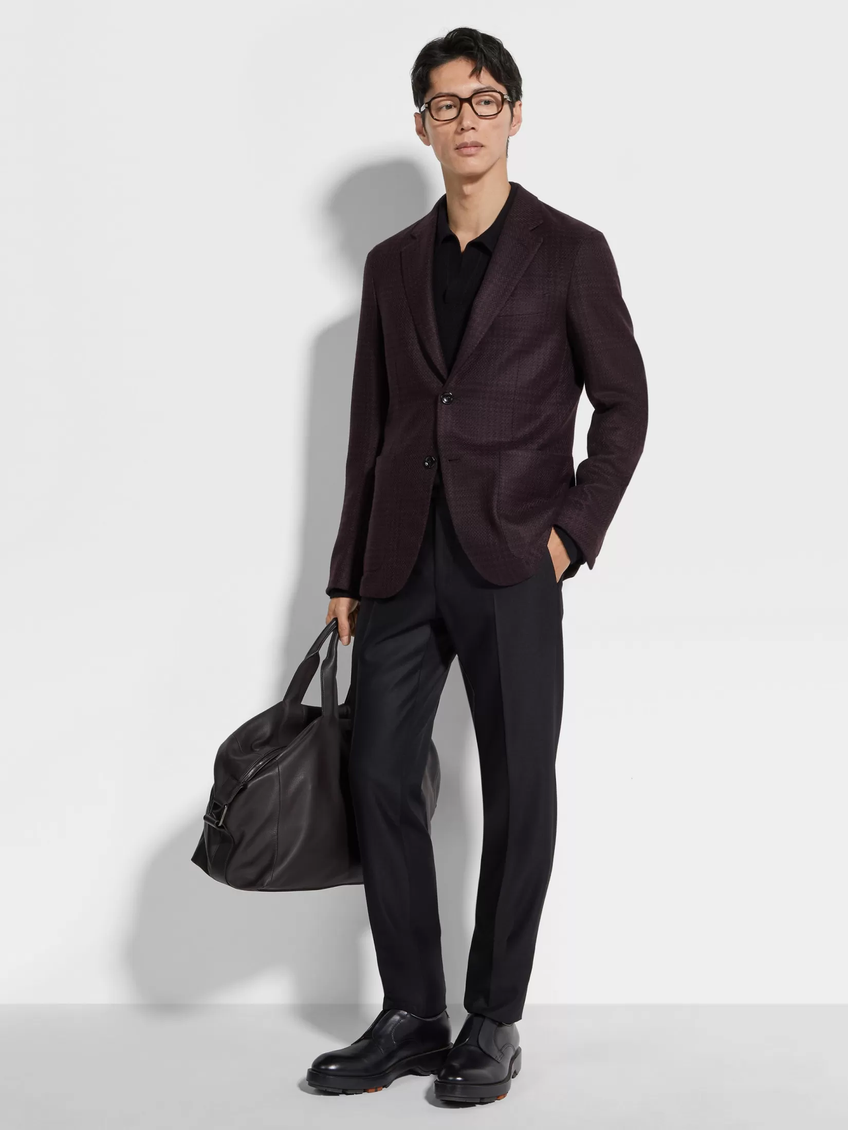 ZEGNA Blazers<Dark Purple and Black Oasi Cashmere Jacket DarkPurple/Black