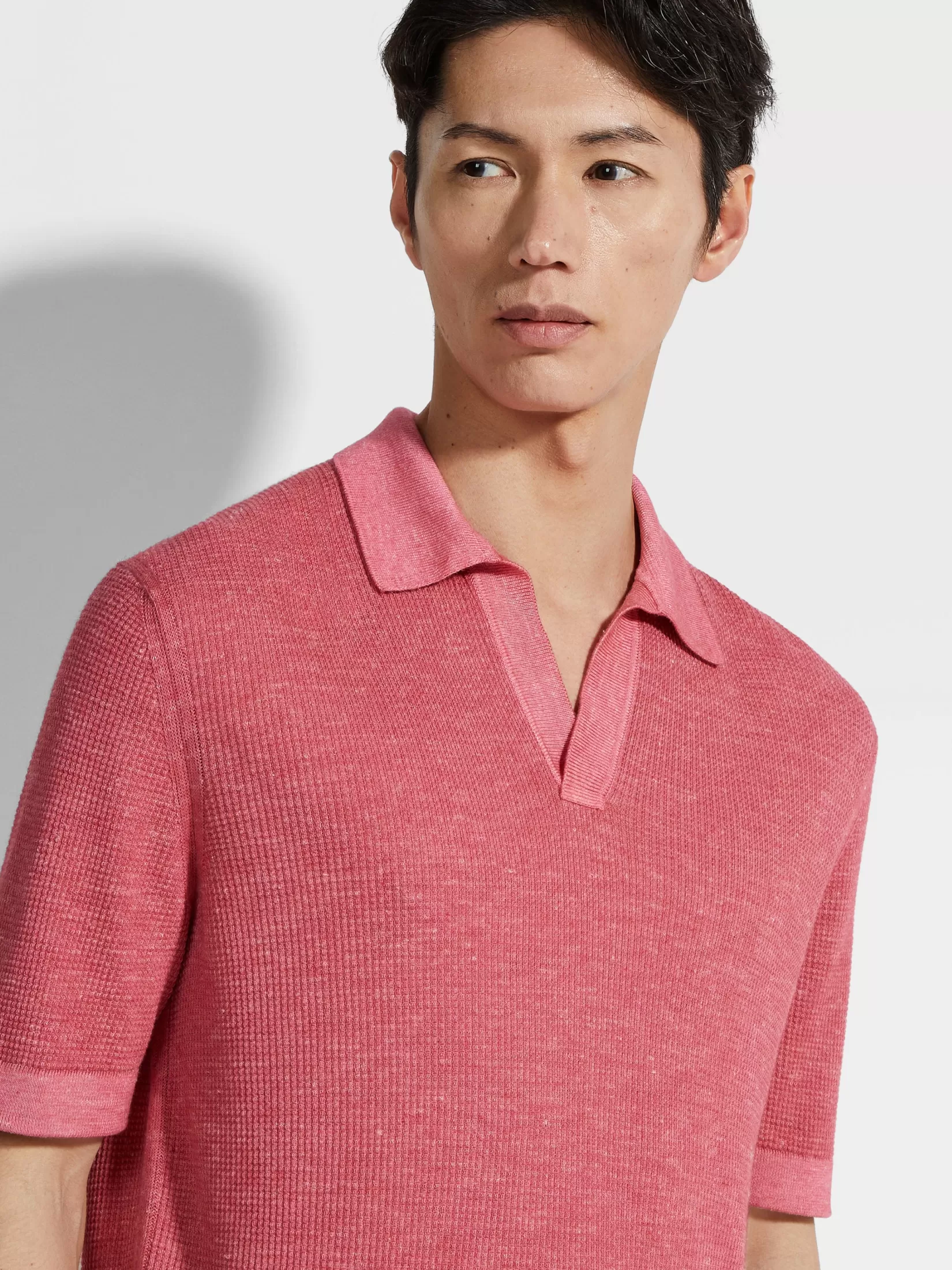 ZEGNA Resort Essentials | Polo Shirts<Fuchsia Mélange Silk Cashmere and Linen Polo Shirt FuchsiaMélange