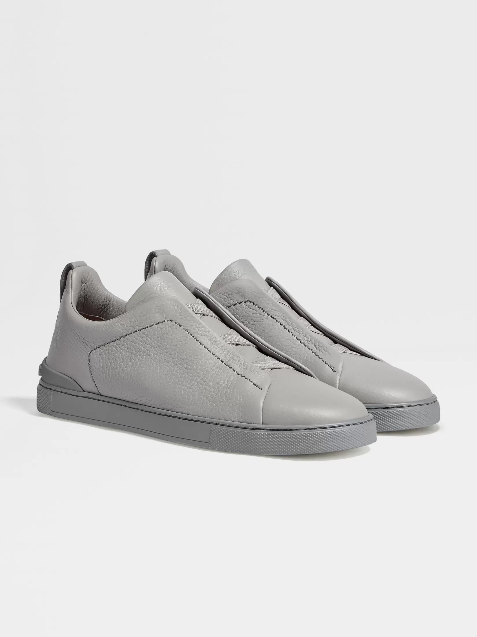 ZEGNA Sneakers<Grey Mélange Deerskin Triple Stitch™ Sneakers GreyMélange