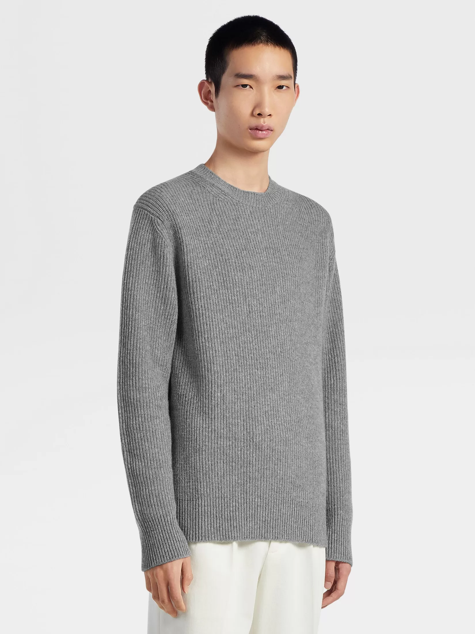 ZEGNA Sweaters<Grey Mélange Oasi Cashmere Crewneck GreyMélange