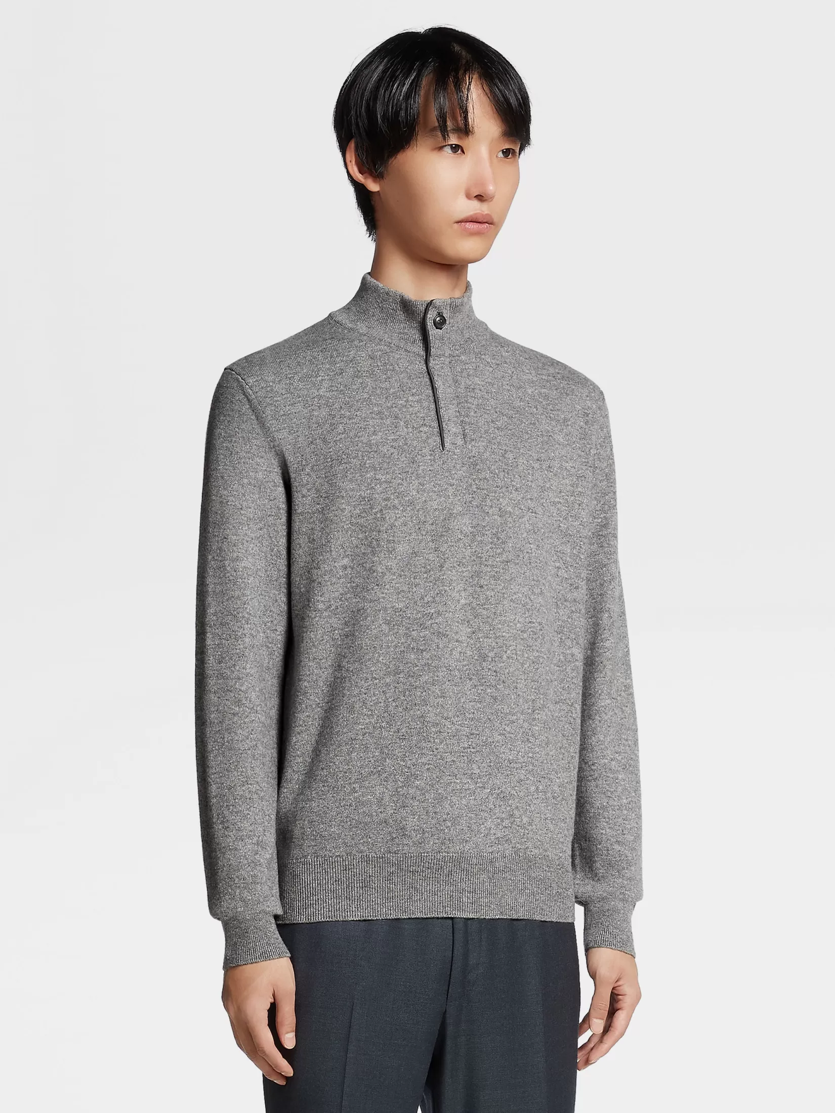 ZEGNA Sweaters<Grey Mélange Oasi Cashmere Zip Mock Neck Sweater GreyMélange