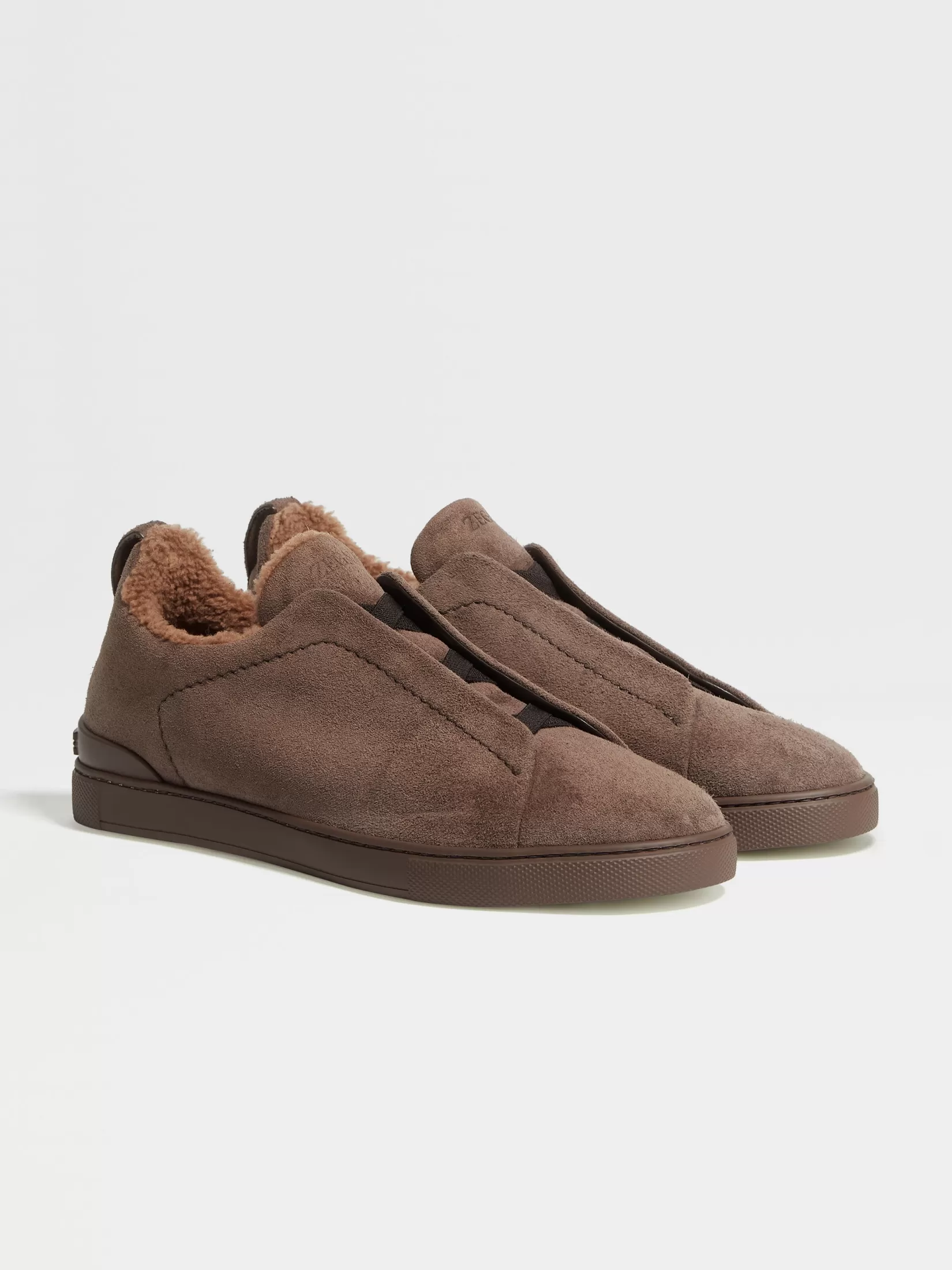 ZEGNA Sneakers<Greyish Brown Suede Triple Stitch™ Sneakers GreyishBrown