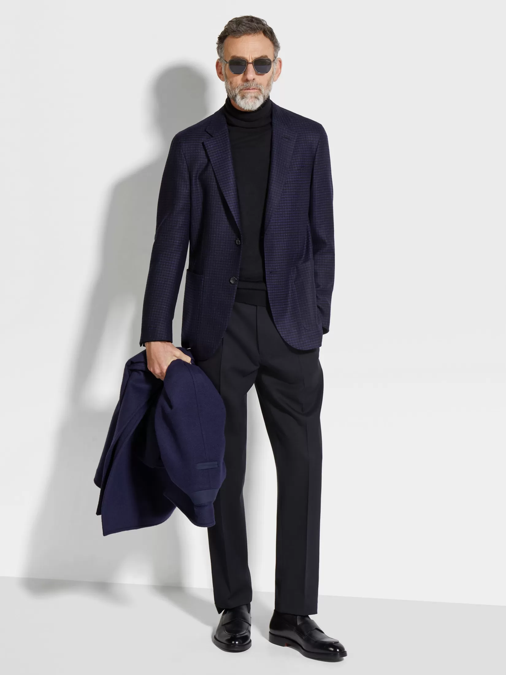 ZEGNA Blazers<Ink Blue and Black Cashmere and Linen Jacket InkBlue/Black