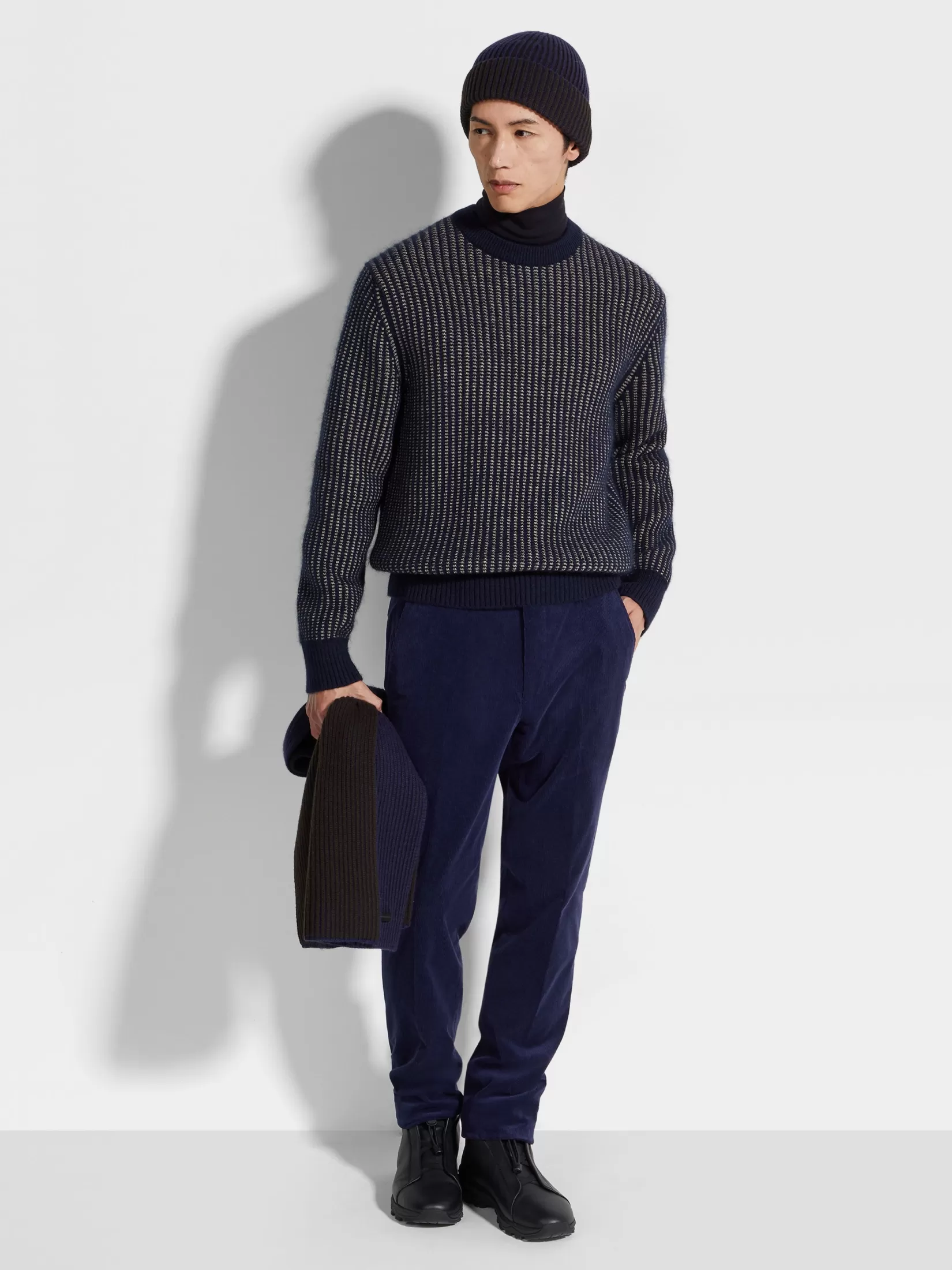 ZEGNA Travel In Style | Sweaters<Ink Blue and Light Taupe Cashmere Mohair and Silk Crewneck InkBlue/LightTaupe