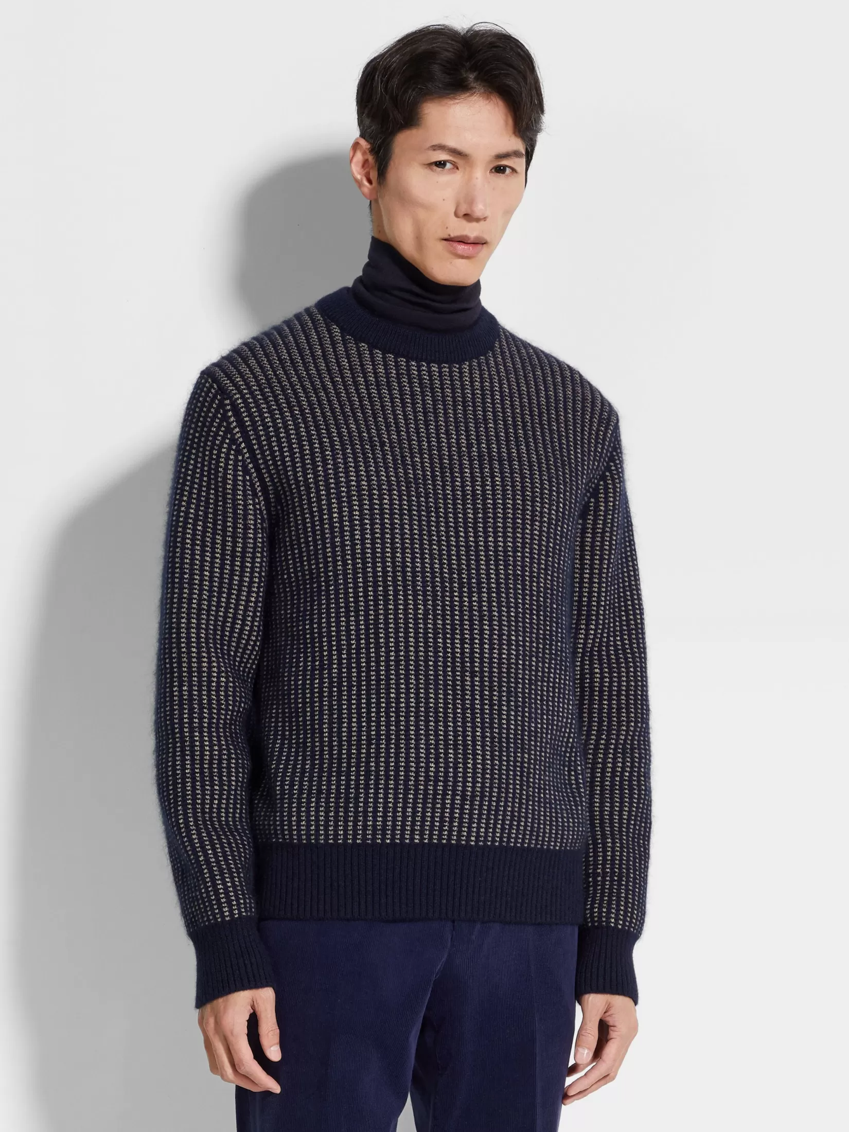 ZEGNA Travel In Style | Sweaters<Ink Blue and Light Taupe Cashmere Mohair and Silk Crewneck InkBlue/LightTaupe
