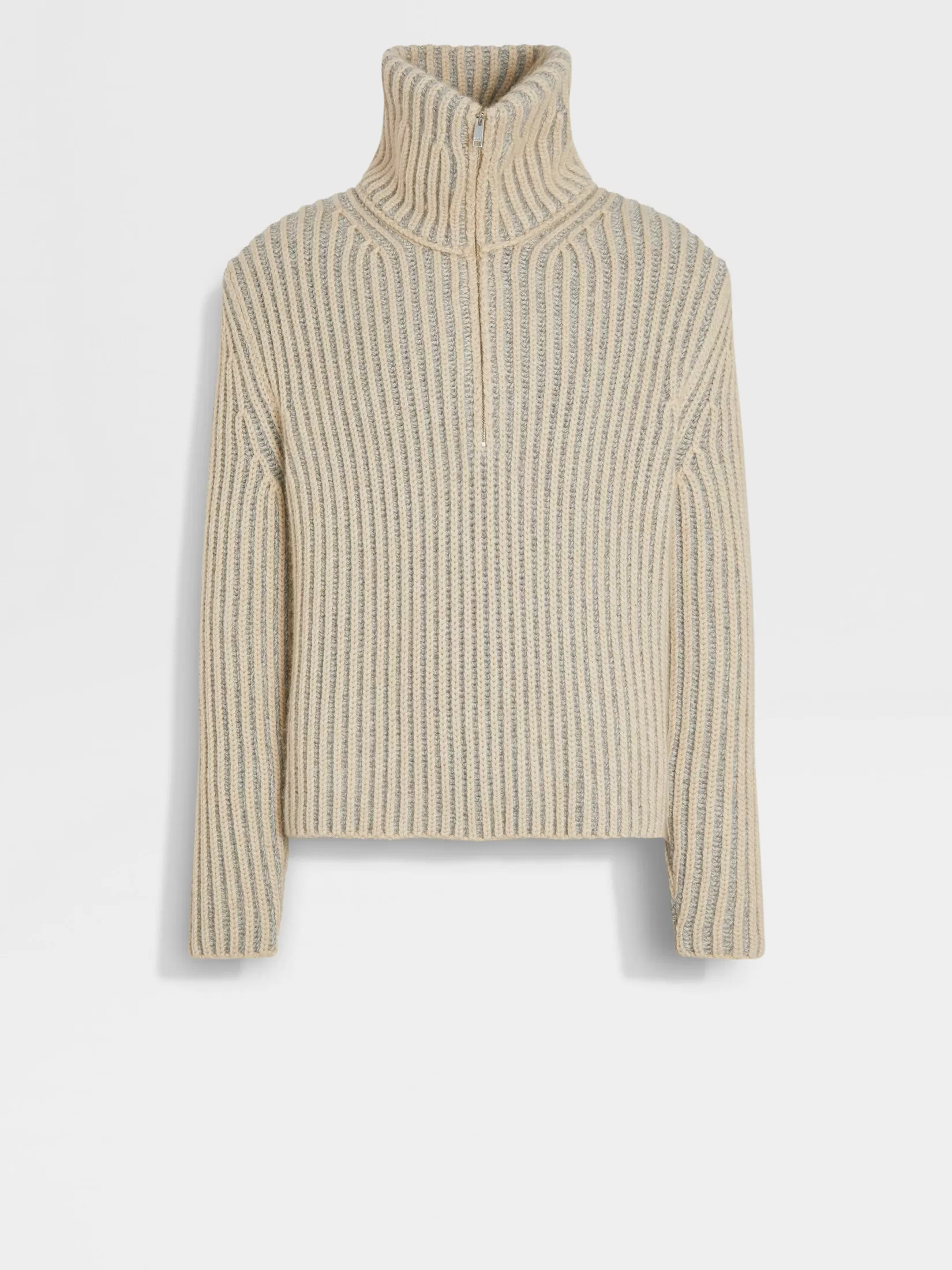 ZEGNA Sweaters<Light Beige and Grey Oasi Cashmere Turtleneck LightBeige/Grey