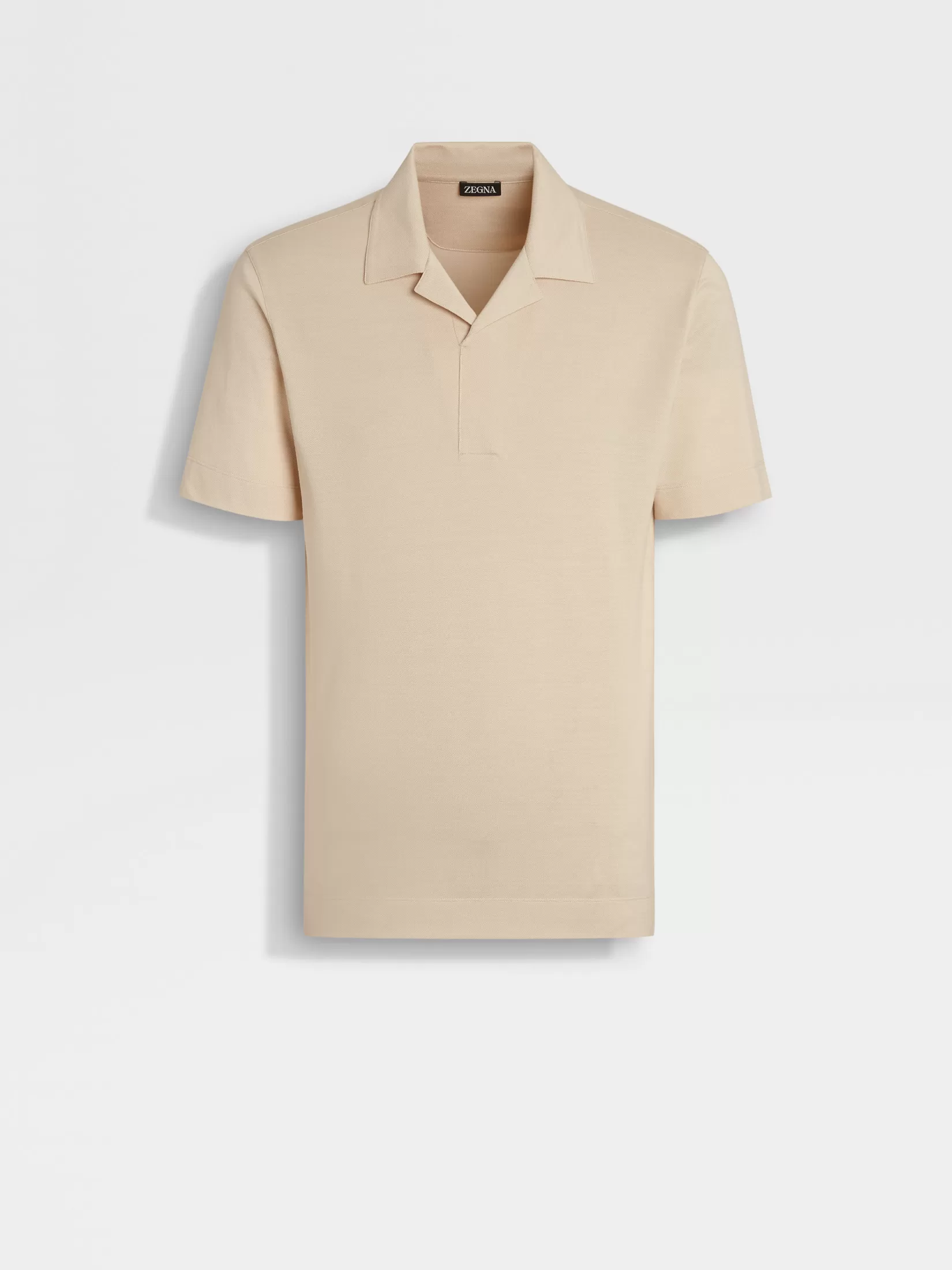 ZEGNA Polo Shirts<Light Beige Silk and Cotton Piquet Polo Shirt LightBeige