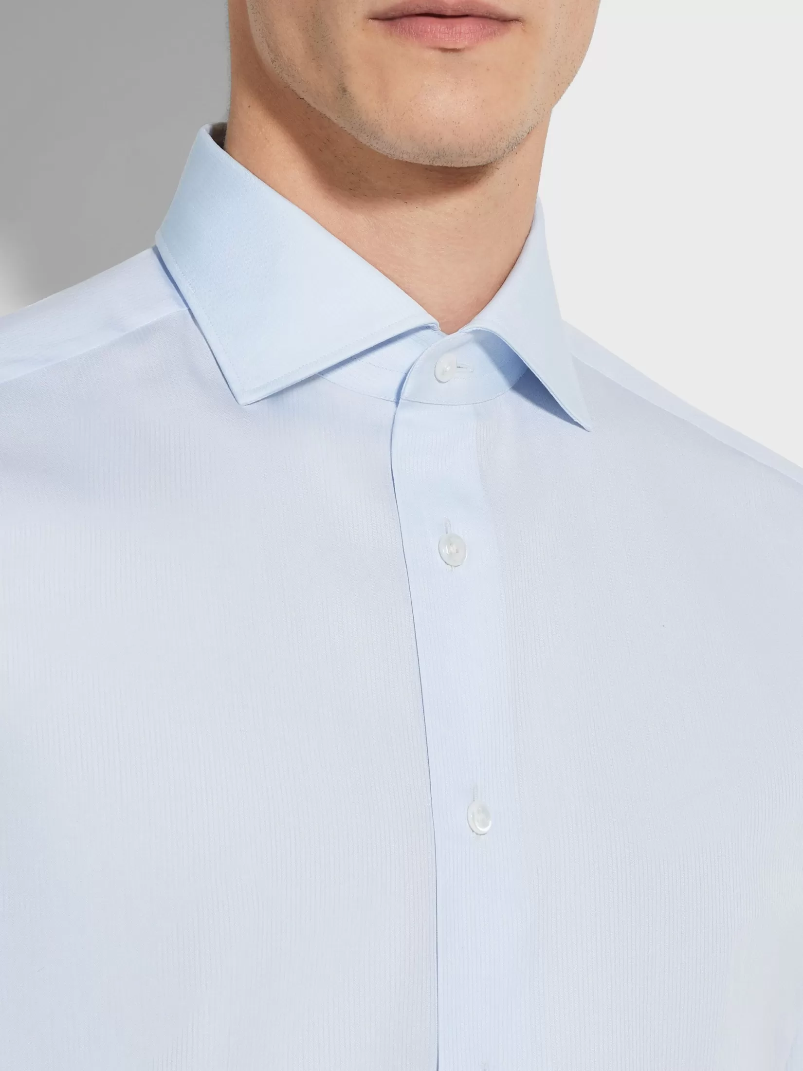 ZEGNA Shirts<Light Blue Micro-striped Centoventimila Cotton Shirt LightBlue