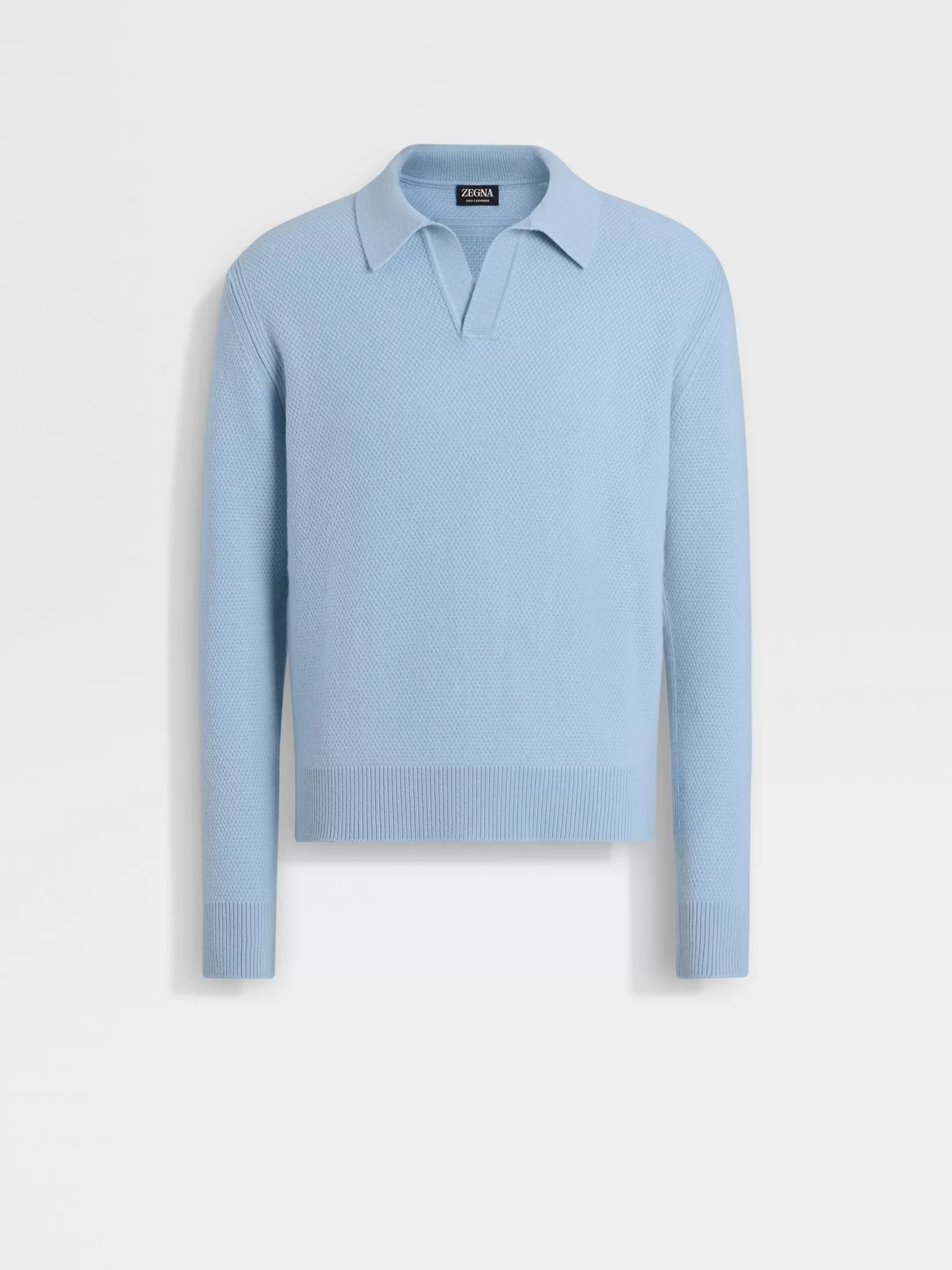 ZEGNA Polo Shirts | Sweaters<Light Blue Mélange Oasi Cashmere Polo Shirt LightBlueMélange