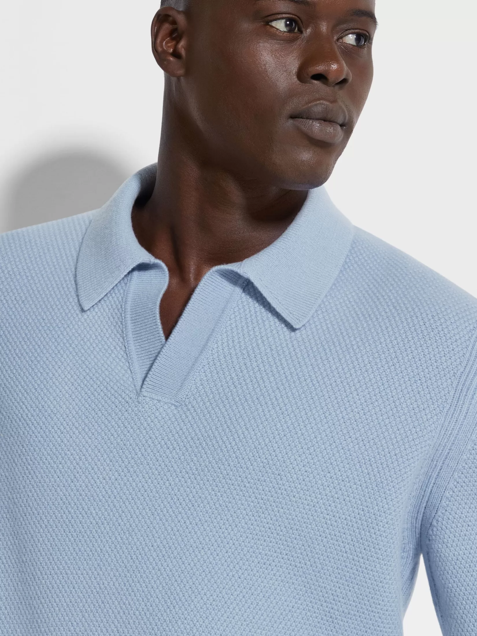 ZEGNA Polo Shirts | Sweaters<Light Blue Mélange Oasi Cashmere Polo Shirt LightBlueMélange