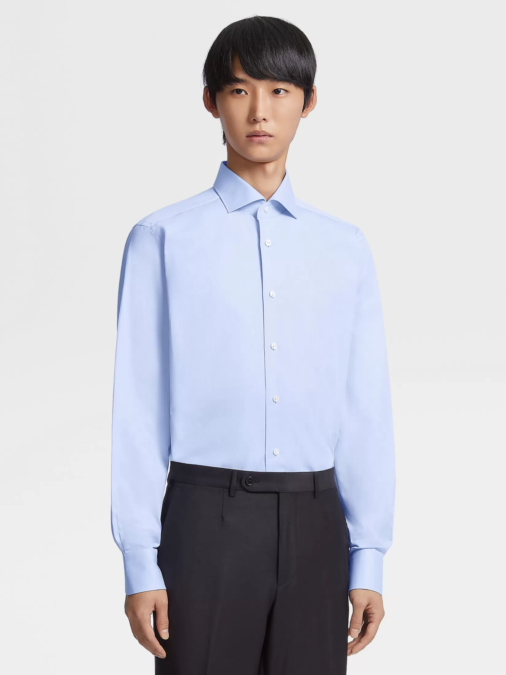 ZEGNA Shirts<Light Blue Sea Island Cotton Long-sleeve Tailoring Shirt LightBlue