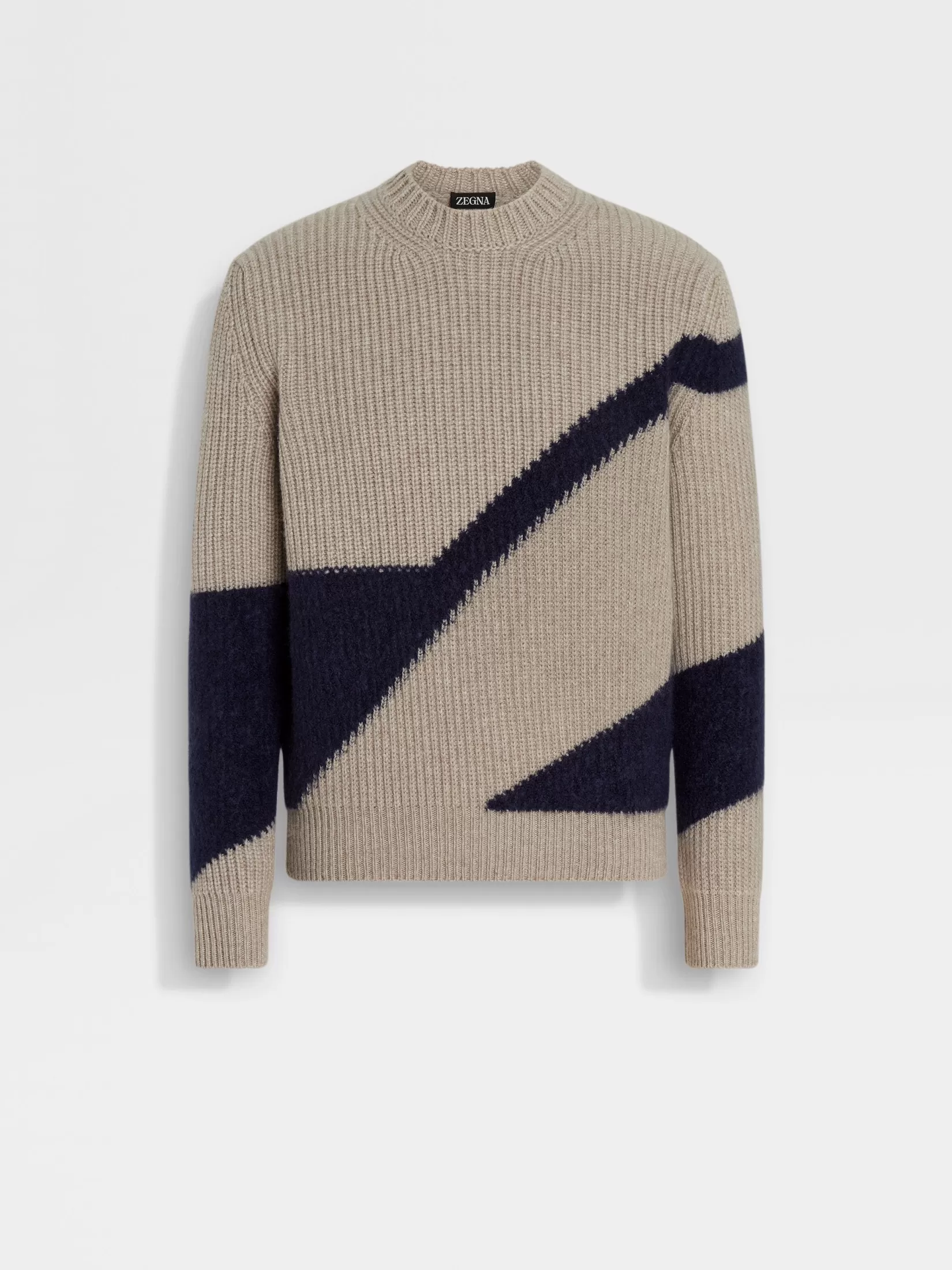 ZEGNA Travel In Style | Sweaters<Light Taupe and Ink Blue Cashmere and Silk Crewneck LightTaupe/InkBlue