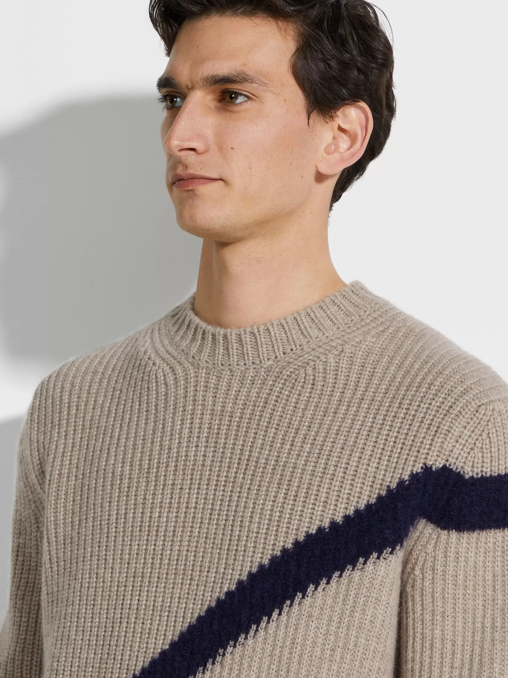 ZEGNA Travel In Style | Sweaters<Light Taupe and Ink Blue Cashmere and Silk Crewneck LightTaupe/InkBlue