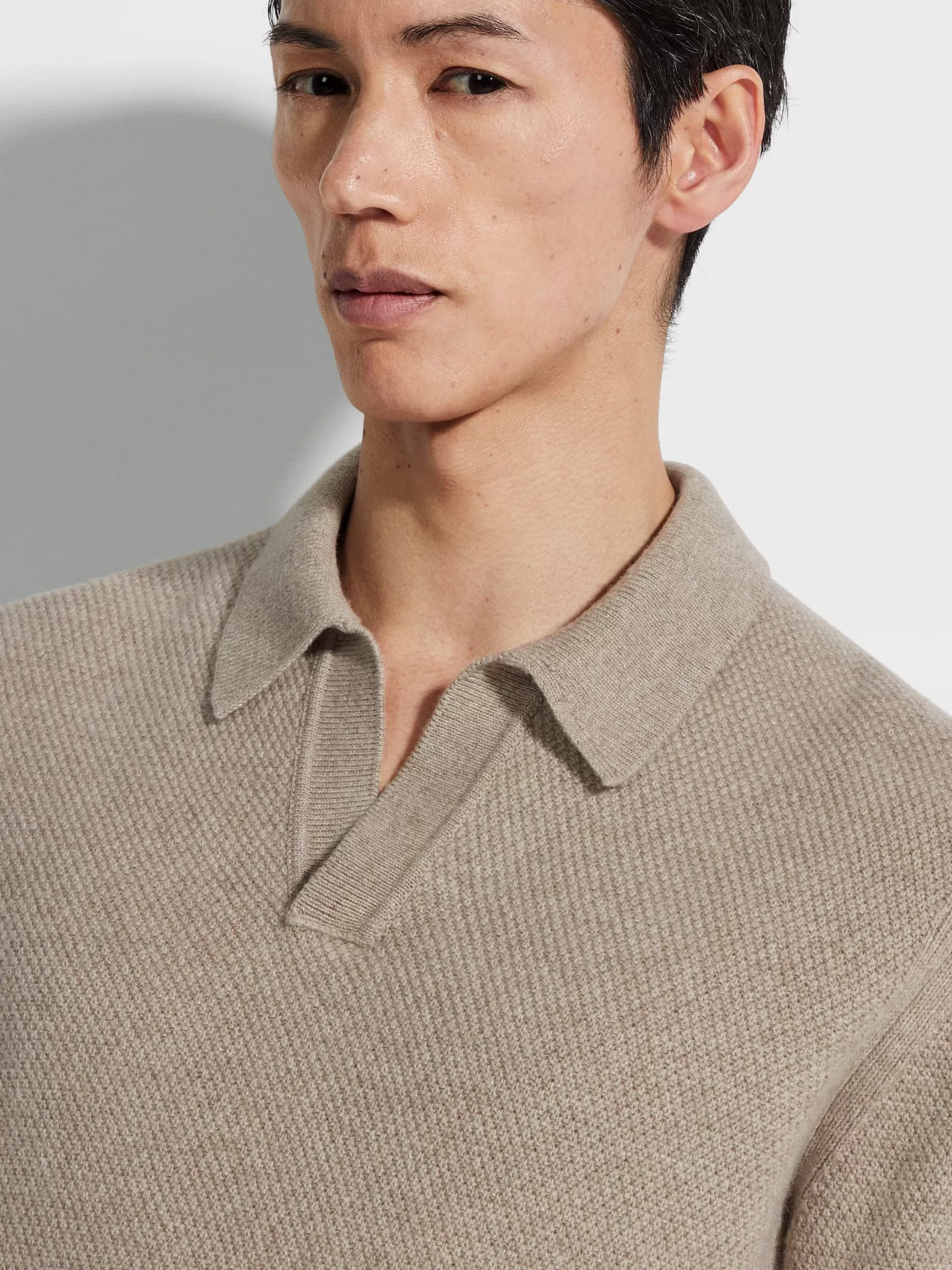 ZEGNA Polo Shirts | Sweaters<Light Taupe Mélange Oasi Cashmere Polo Shirt LightTaupeMélange