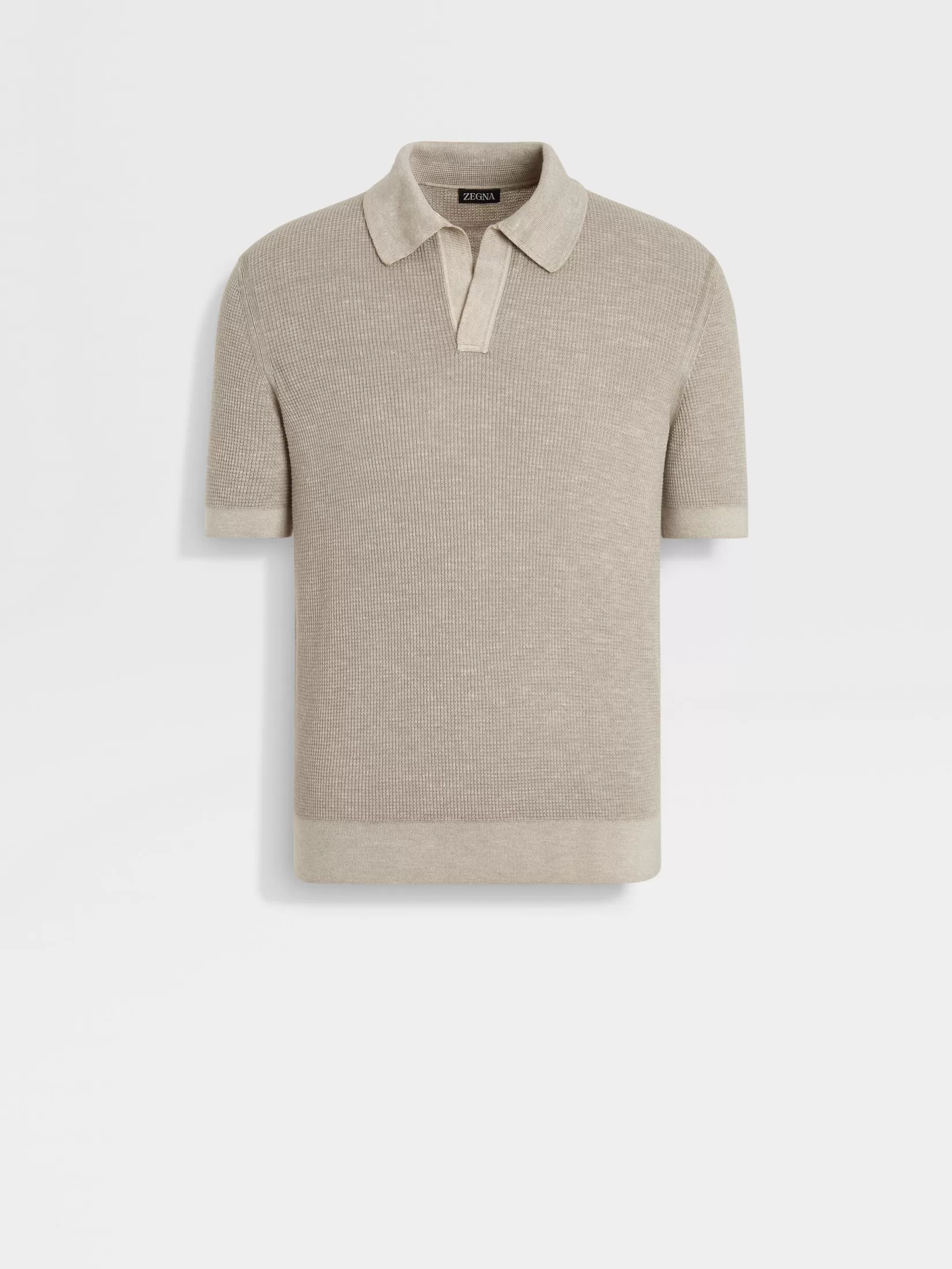 ZEGNA Polo Shirts | Sweaters<Light Taupe Mélange Silk Cashmere and Linen Polo Shirt LightTaupeMélange