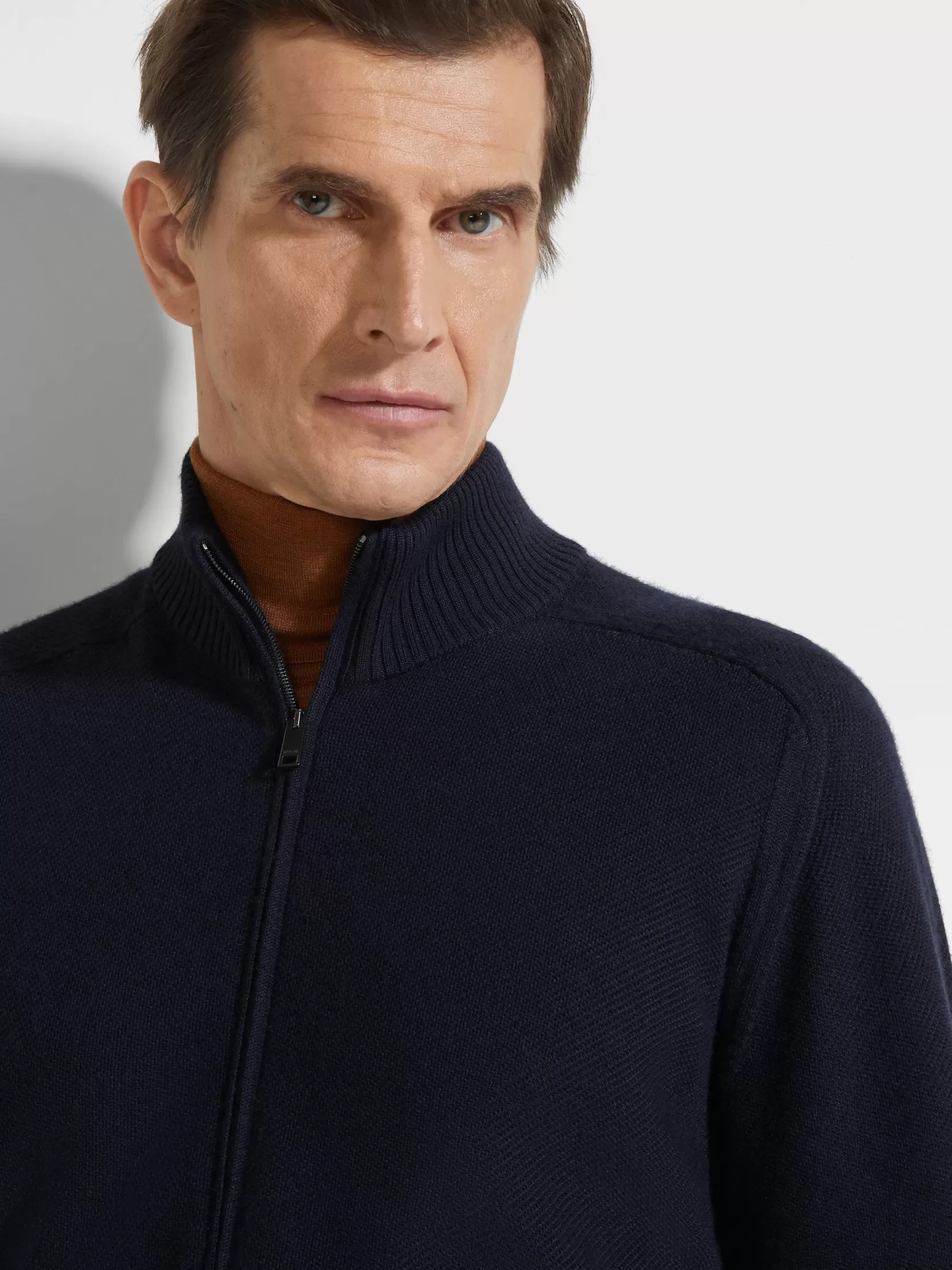 ZEGNA Sweaters<Navy Blue Cashseta Full Zip Cardigan NavyBlue