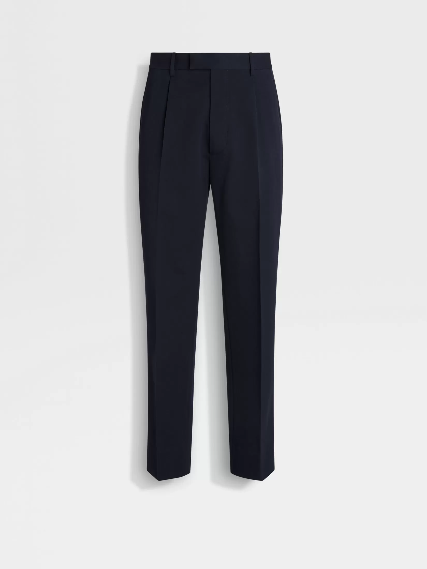 ZEGNA Pants<Navy Blue Cotton and Wool Pants NavyBlue