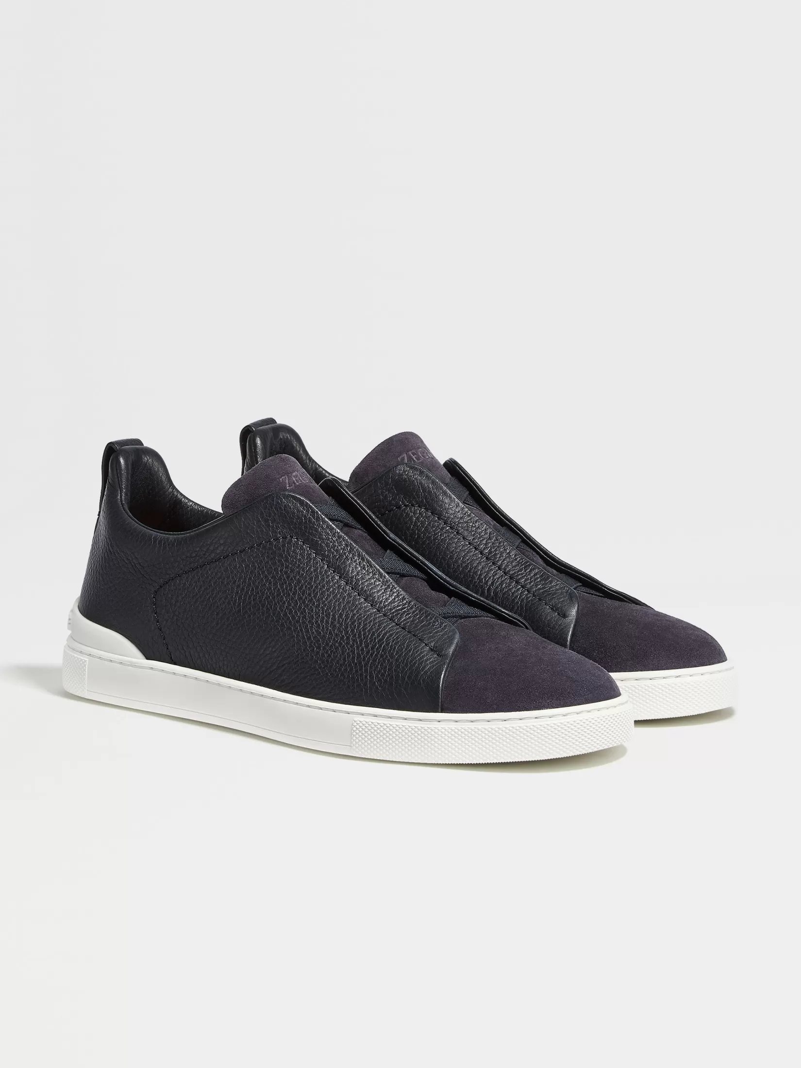 ZEGNA Sneakers<Navy Blue Leather and Suede Triple Stitch™ Sneakers NavyBlue