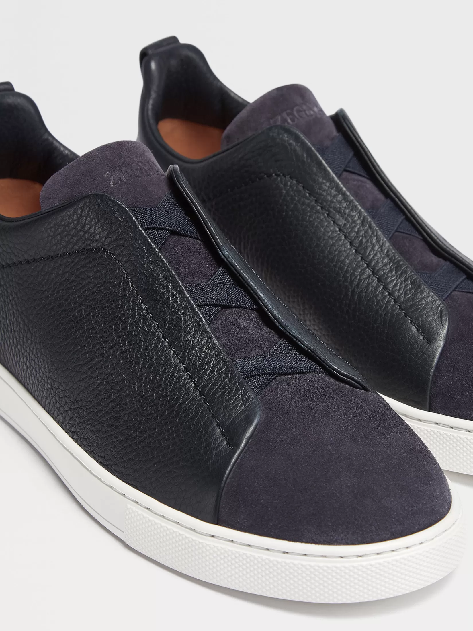 ZEGNA Sneakers<Navy Blue Leather and Suede Triple Stitch™ Sneakers NavyBlue