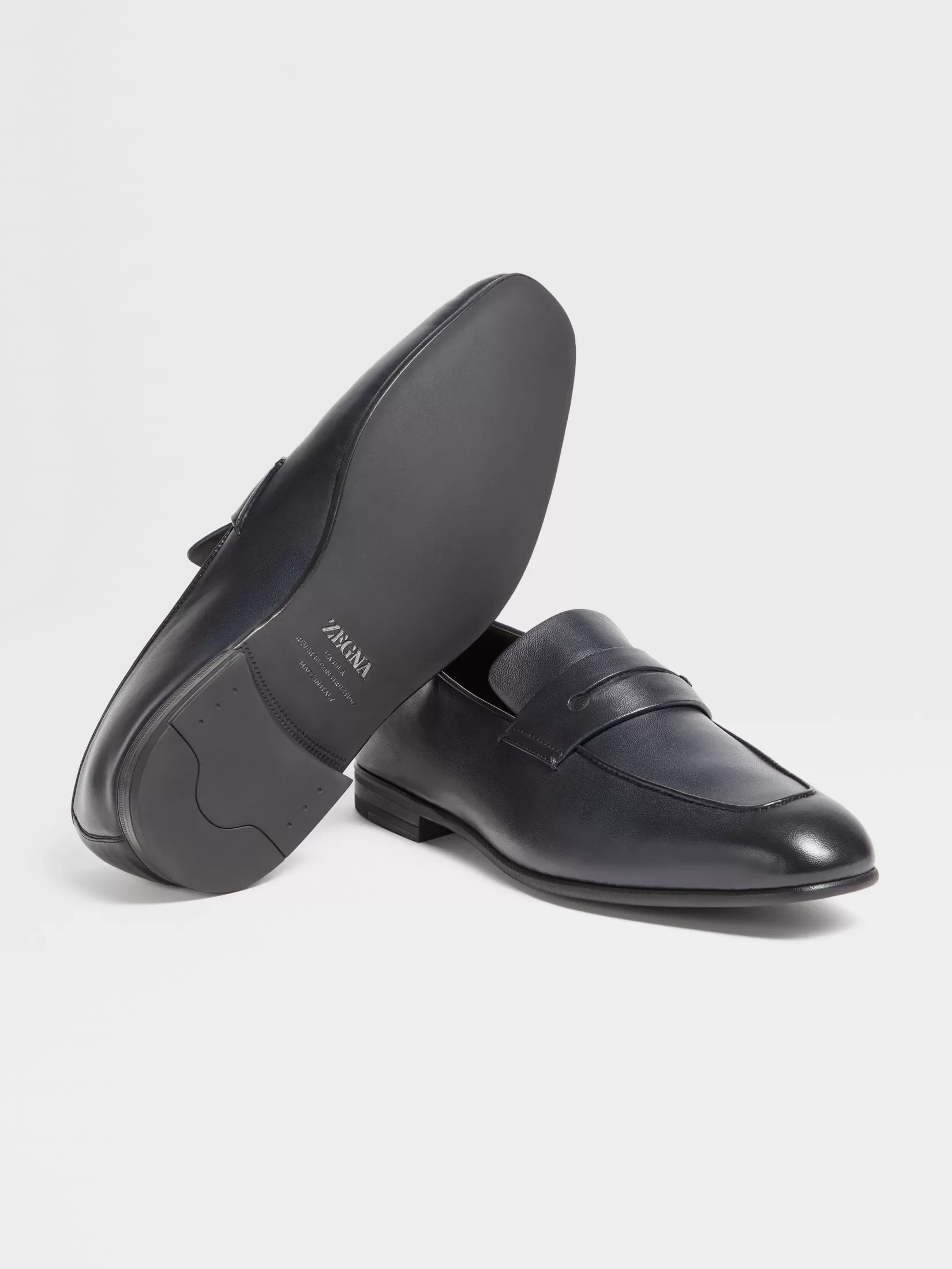 ZEGNA Loafers<Navy Blue Leather L'Asola Loafers NavyBlue