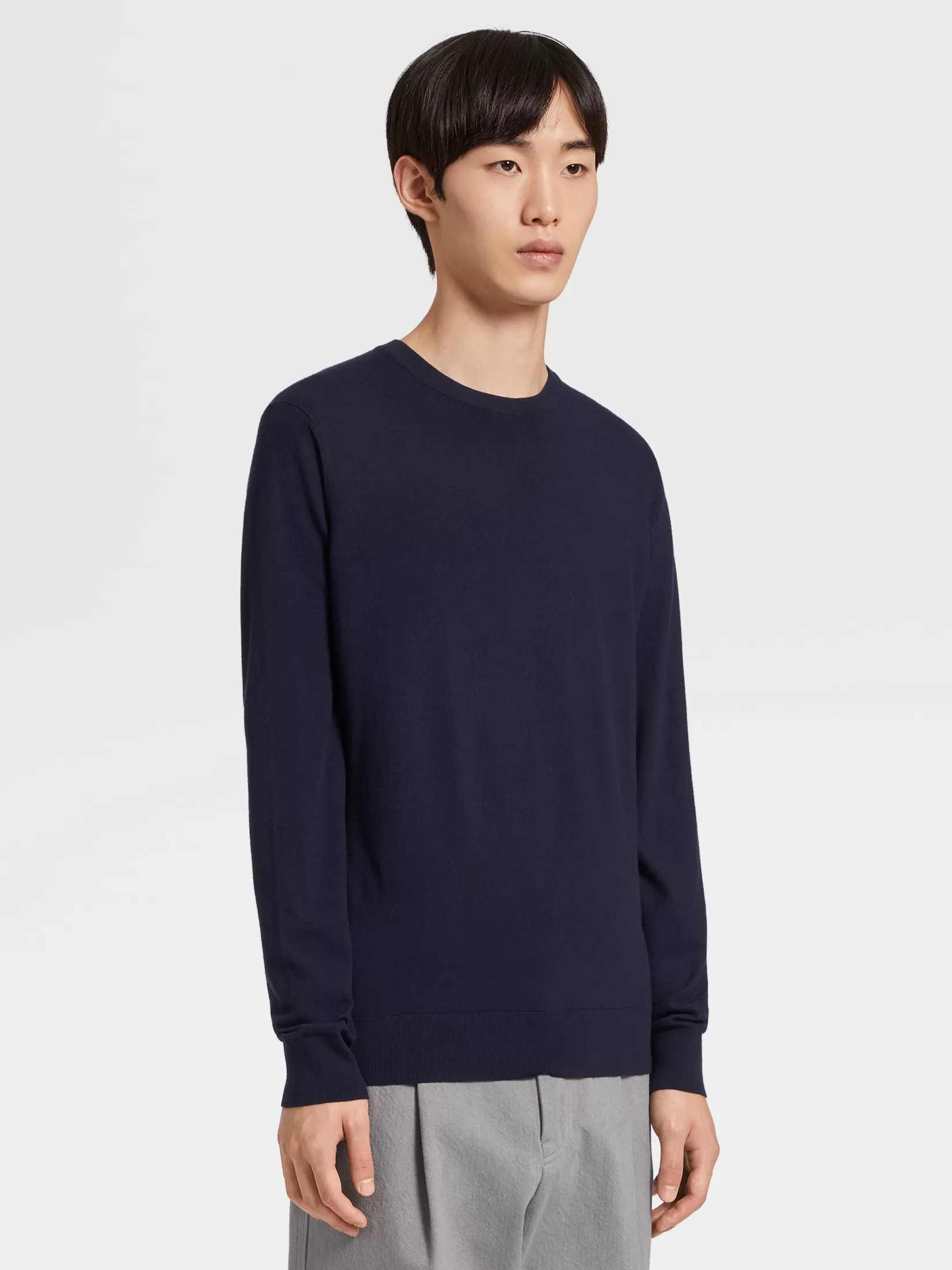 ZEGNA Sweaters<Navy Blue 12milmil12 Wool Crewneck NavyBlue