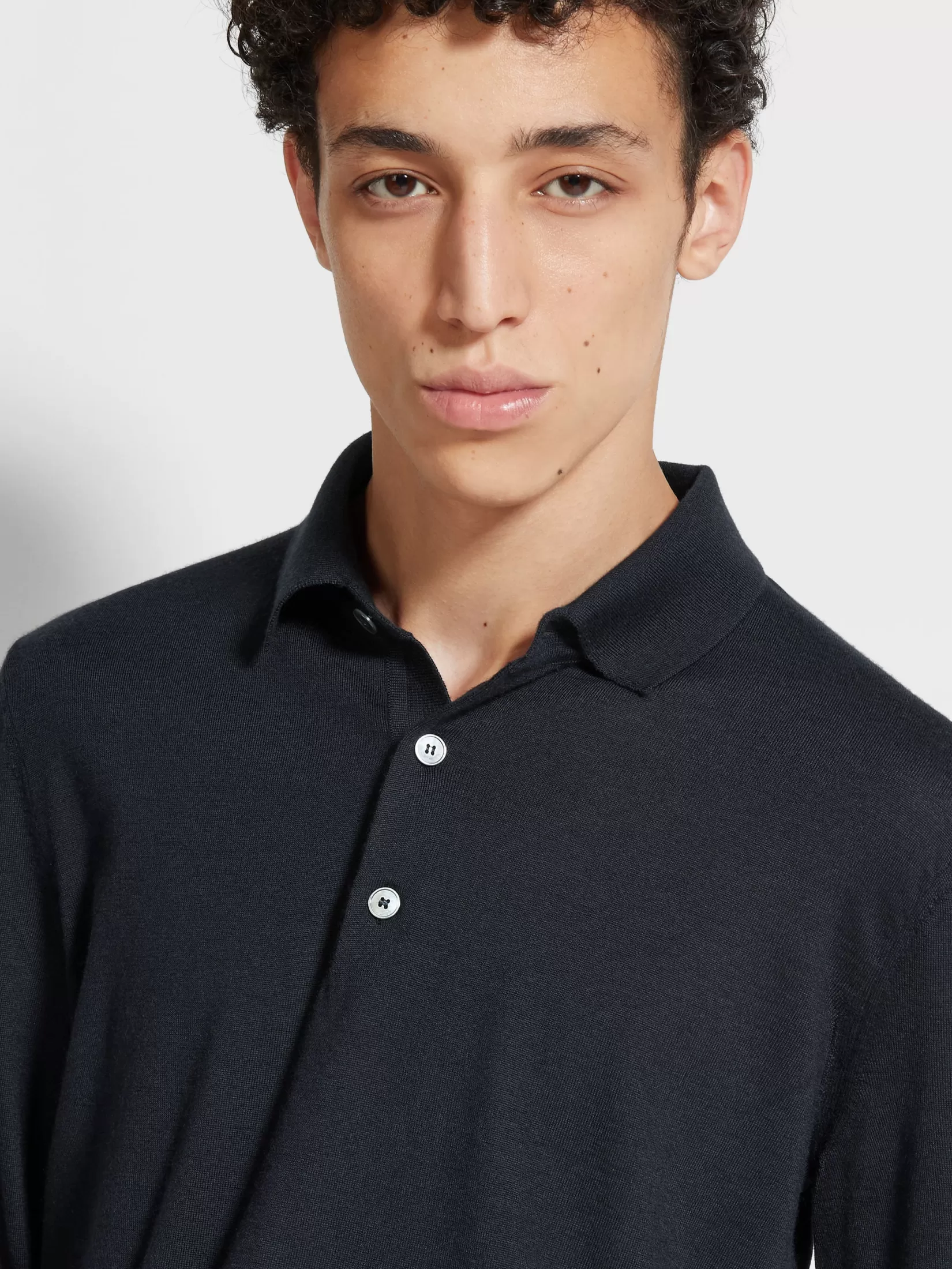 ZEGNA Sweaters<Navy Blue Mélange Cashseta Polo Shirt NavyBlueMélange