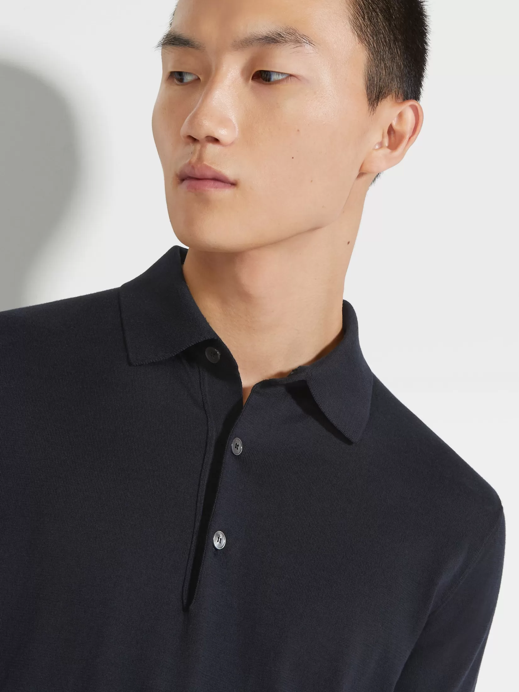 ZEGNA Sweaters<Navy Blue Premium Cotton Polo Shirt NavyBlue