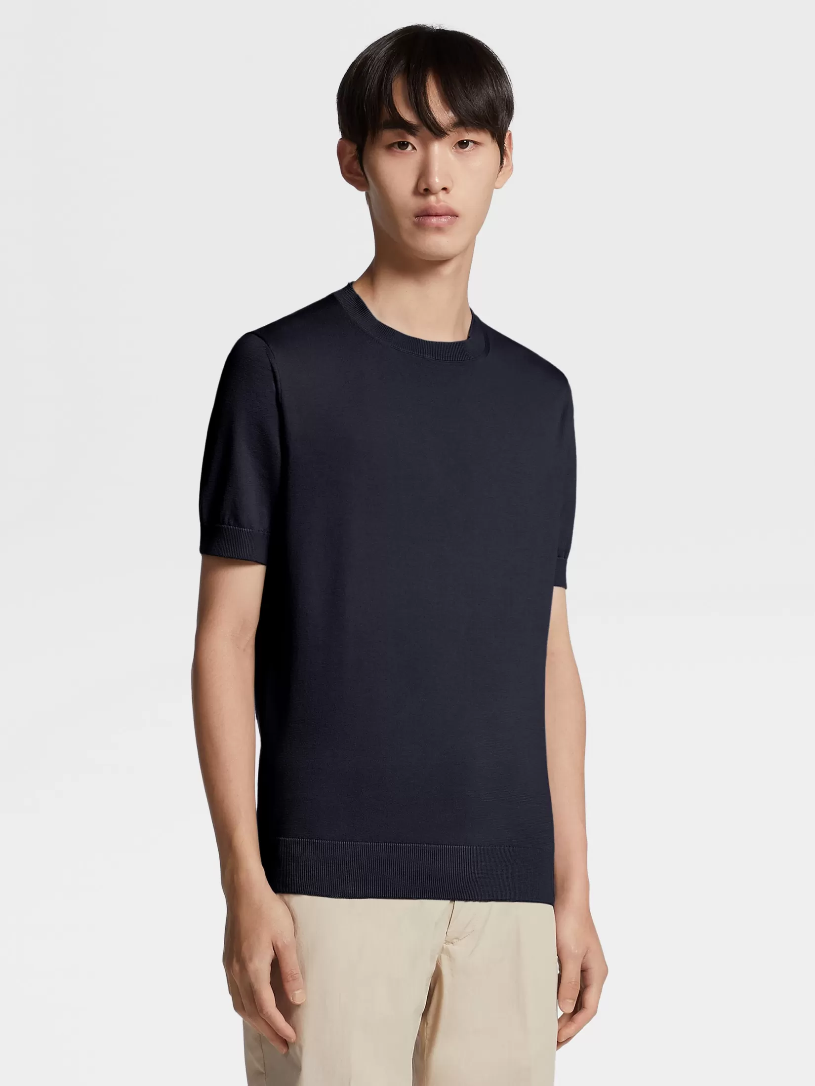 ZEGNA T-Shirts | Sweaters<Navy Blue Premium Cotton T-shirt NavyBlue