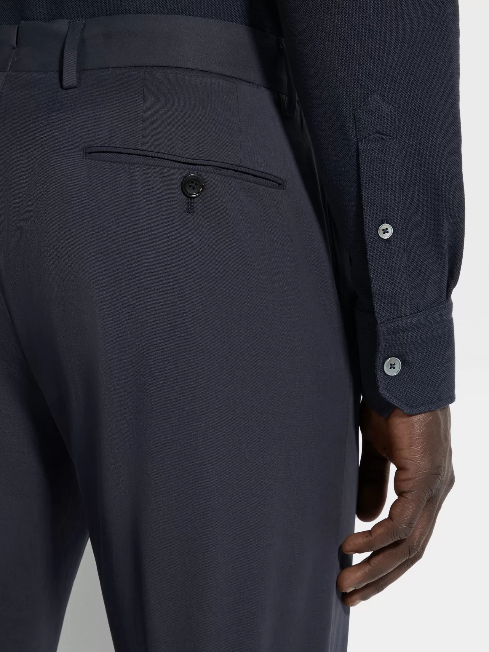 ZEGNA Pants<Navy Blue Stretch Cotton Pants NavyBlue