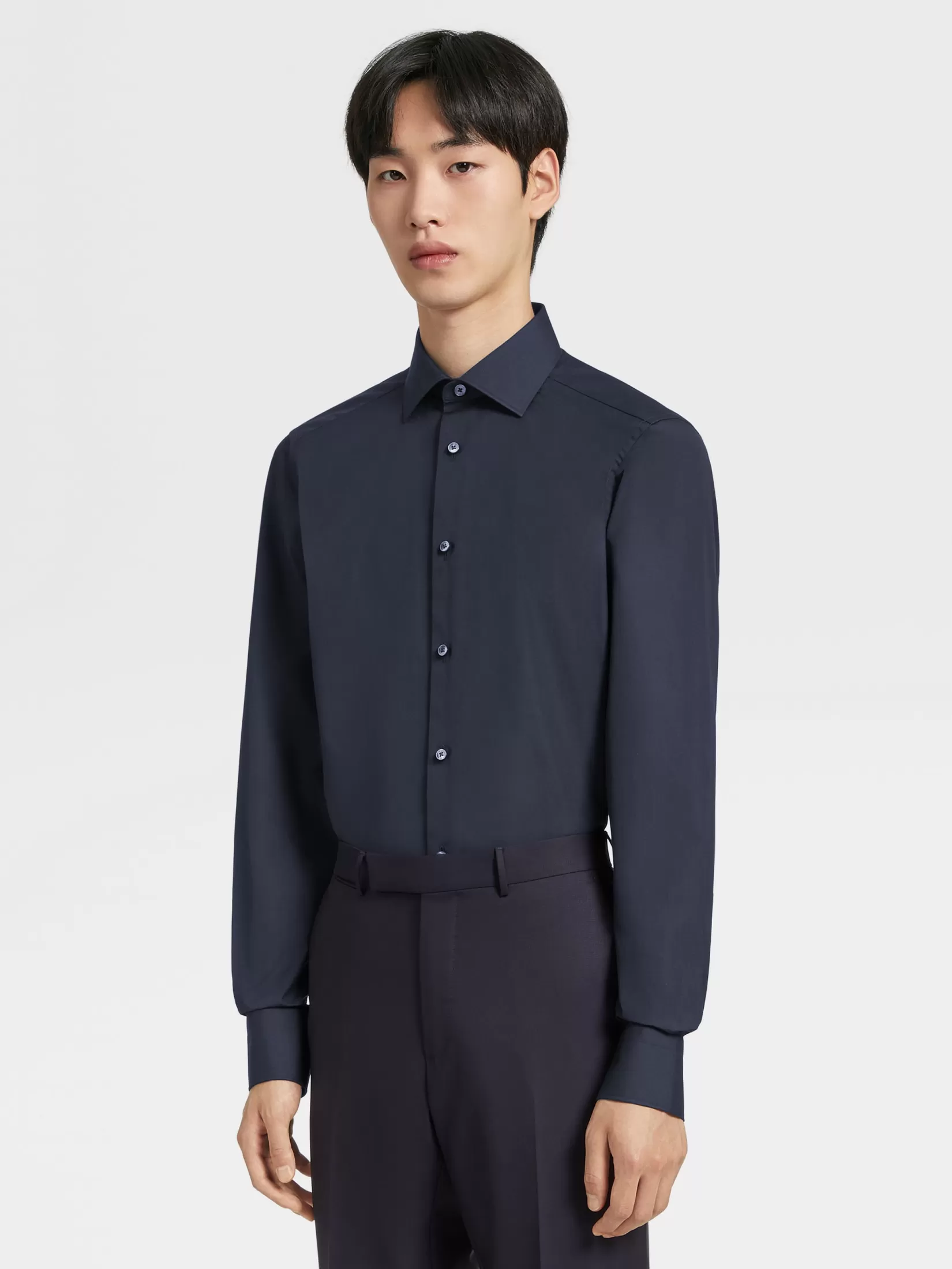 ZEGNA Shirts<Navy Blue Trofeo™ Comfort Cotton Shirt NavyBlue