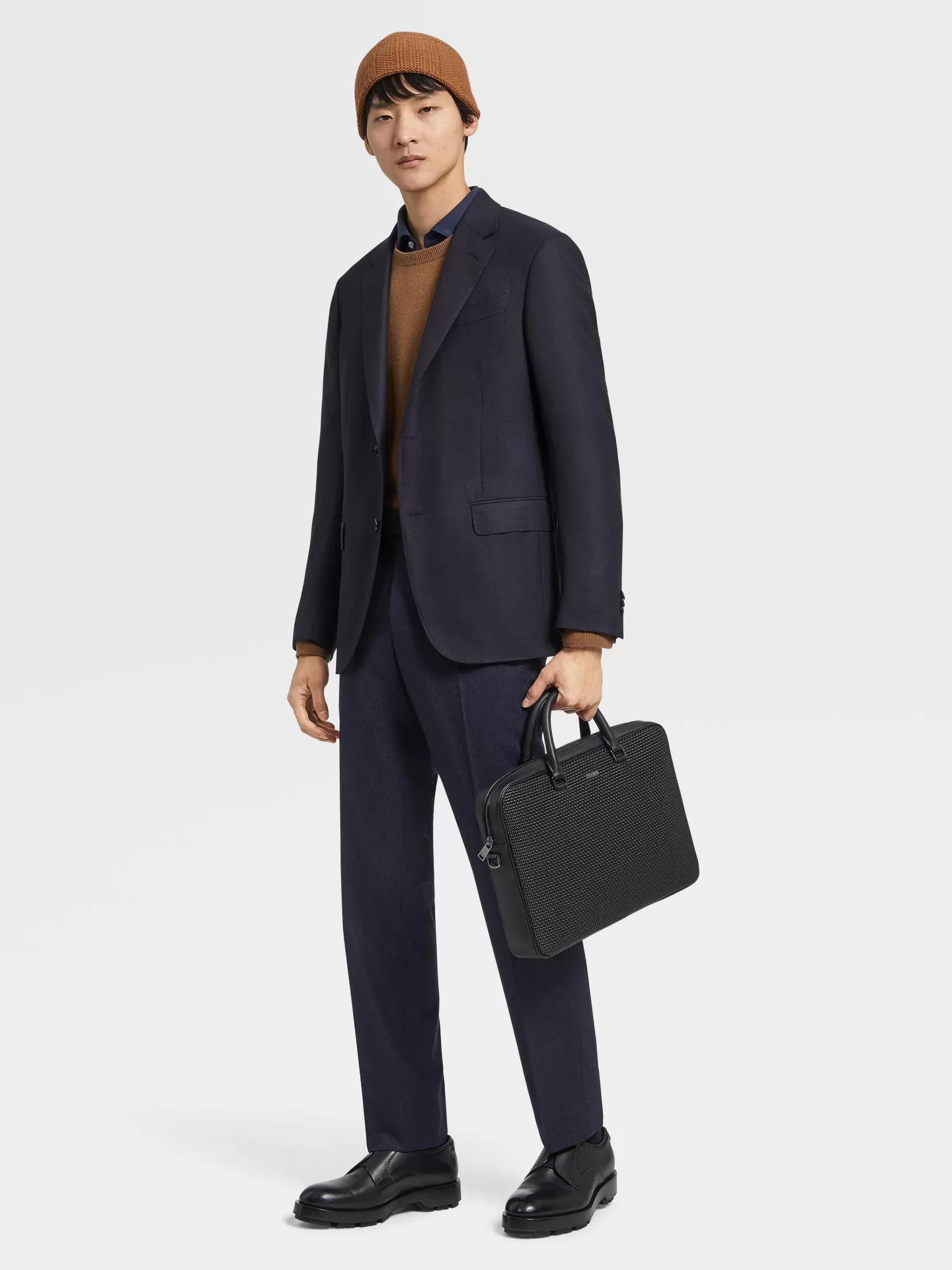 ZEGNA Blazers<Navy Blue Trofeo™ Comfort Stretch Wool and Silk Jacket NavyBlue