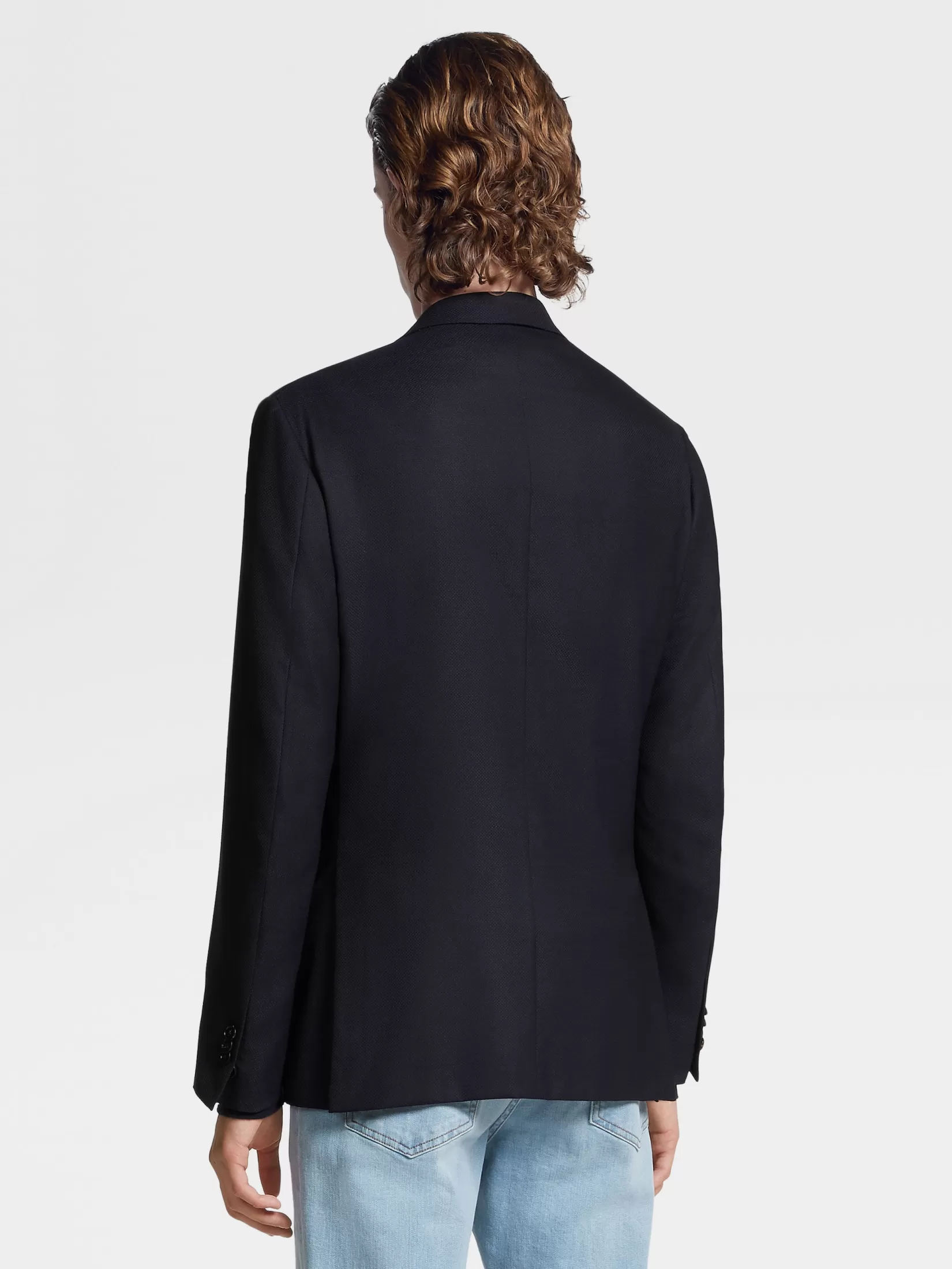 ZEGNA Blazers<Navy Blue Trofeo™ Comfort Stretch Wool and Silk Jacket NavyBlue